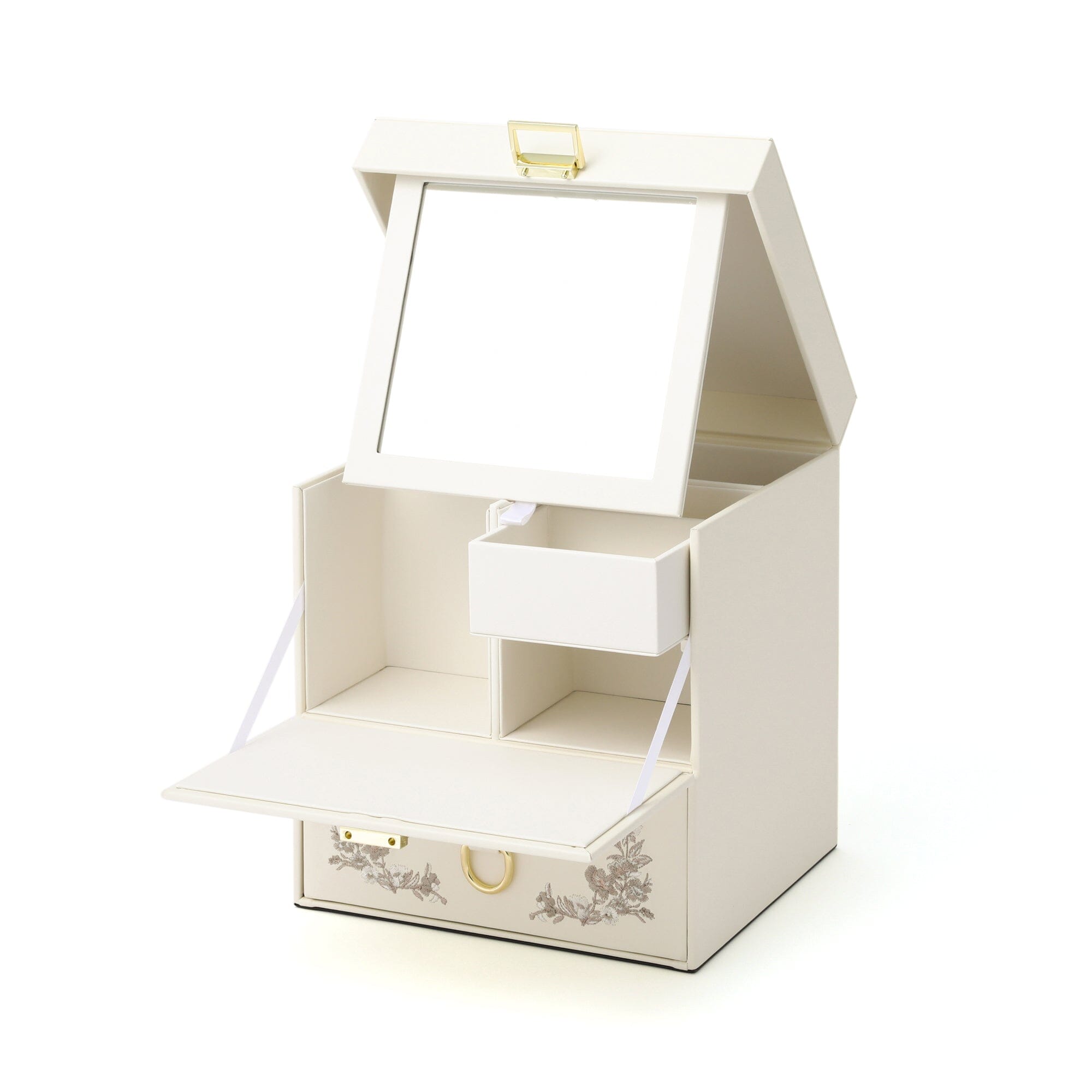 Elegant Beige Embroidery Flower Jewelry Box - Perfect for Gift Giving, Home Decor & Organizing Necklaces, Rings & Earrings