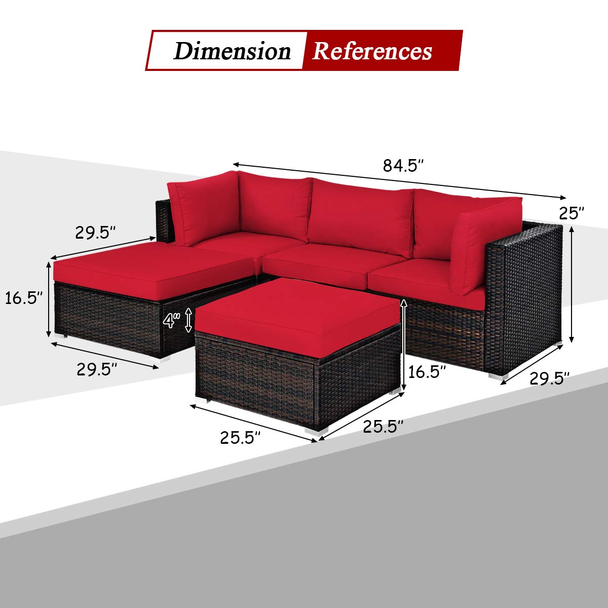 **Tangkula 5-Piece Outdoor Patio Furniture Set - Wicker Rattan Sectional Sofa with Cushions & Coffee Table - Perfect for Backyard, Porch, Garden, Poolside & Deck (Red) | Durable & Weather-Resistant for Relaxing & Entertaining**