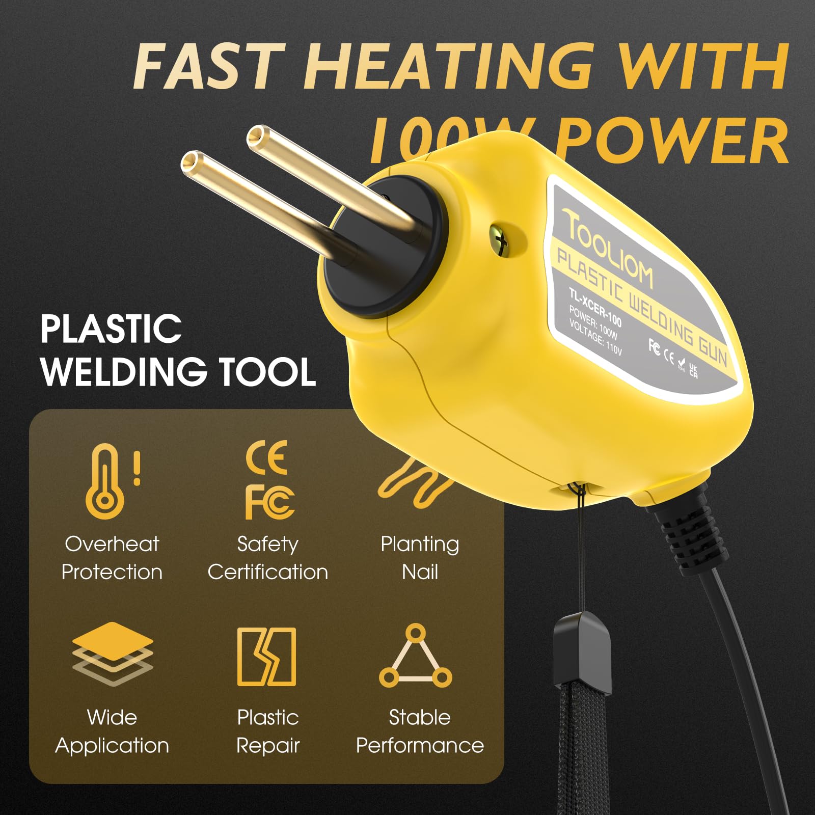 TOOLIOM 100W Portable Plastic Welder Kit - Hot Stapler Gun with 200 PCS Welding Staples & 4 Tip Types - 110V Car Bumper Repair, Kayak Fix, PVC Boat, Motorcycle Fairing & Household Plastic Repair Tool