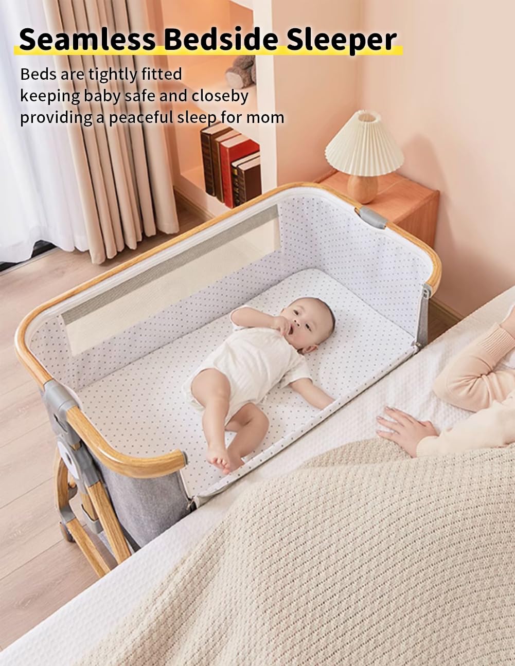 Bonbay 4-in-1 Portable Baby Bassinet with Wheels, Mosquito Net & Storage Basket - Adjustable Height Bedside Sleeper for Newborns | Nursery, Bedroom & Travel Use
