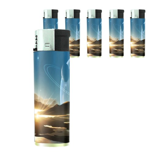 Refillable Butane Electronic Lighter Set - 5 Pack with Unique Planets Design (008) - Perfect for Camping, BBQ, Outdoor Adventures & Gift Giving