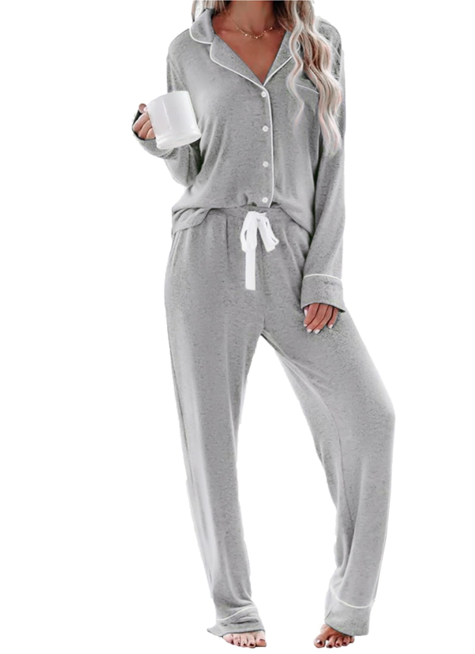 Women's Soft Long Sleeve Pajama Set - Button Down Sleep Shirt & Lounge Pants for Cozy Nights, Winter Sleepwear, Home Relaxation & Gift Giving