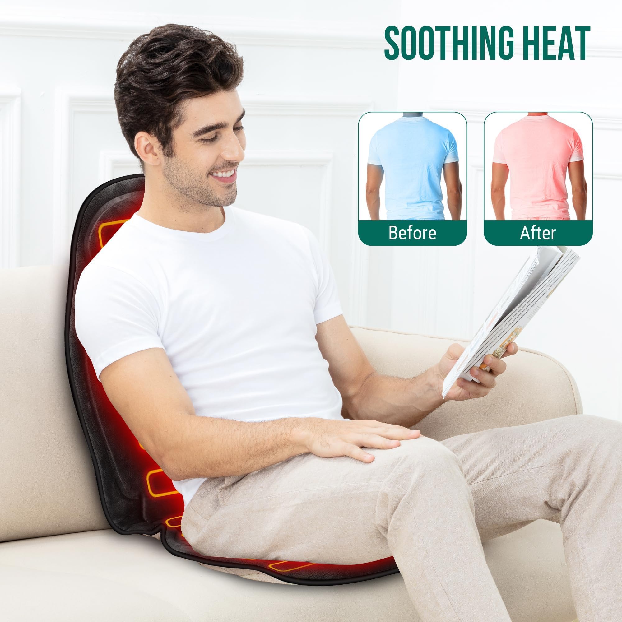 Snailax Vibrating Back Massager with Heat - 6 Motors & 2 Heat Levels, Massage Seat Cushion for Office Chair - Perfect for Home, Office, Car Use - Great Gift for Men & Women - Relieve Back Pain & Stress While Working or Relaxing