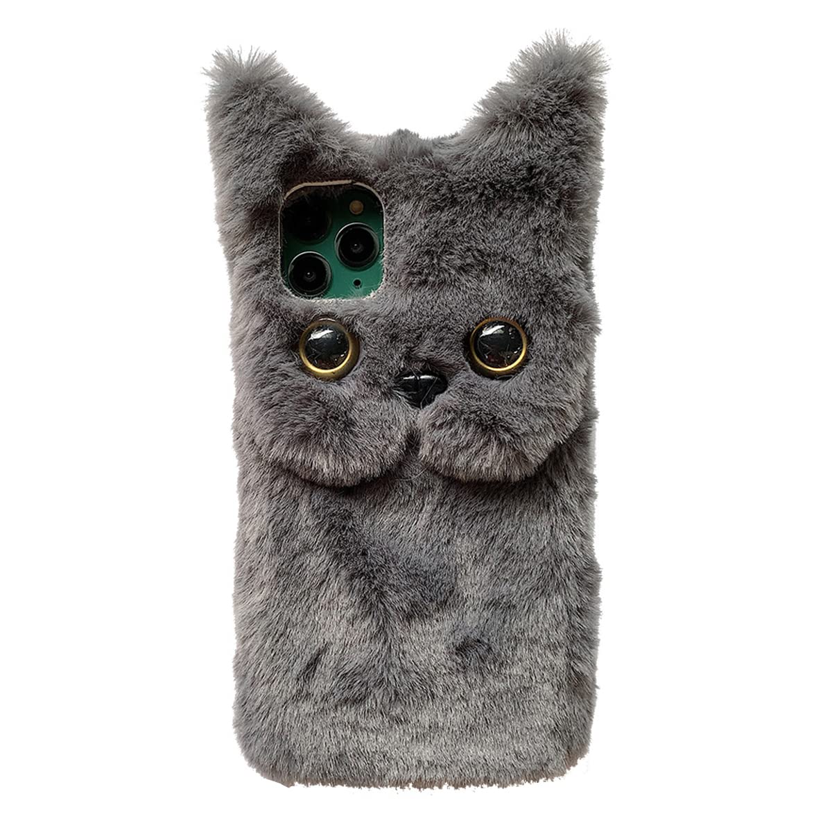 Cute Cat Phone Case for iPhone 13 Pro - Soft Fluffy Furry Plush Protective Cover with TPU Shockproof & Anti-Scratch Shell - Perfect for Winter Warmth & Daily Protection - Gray
