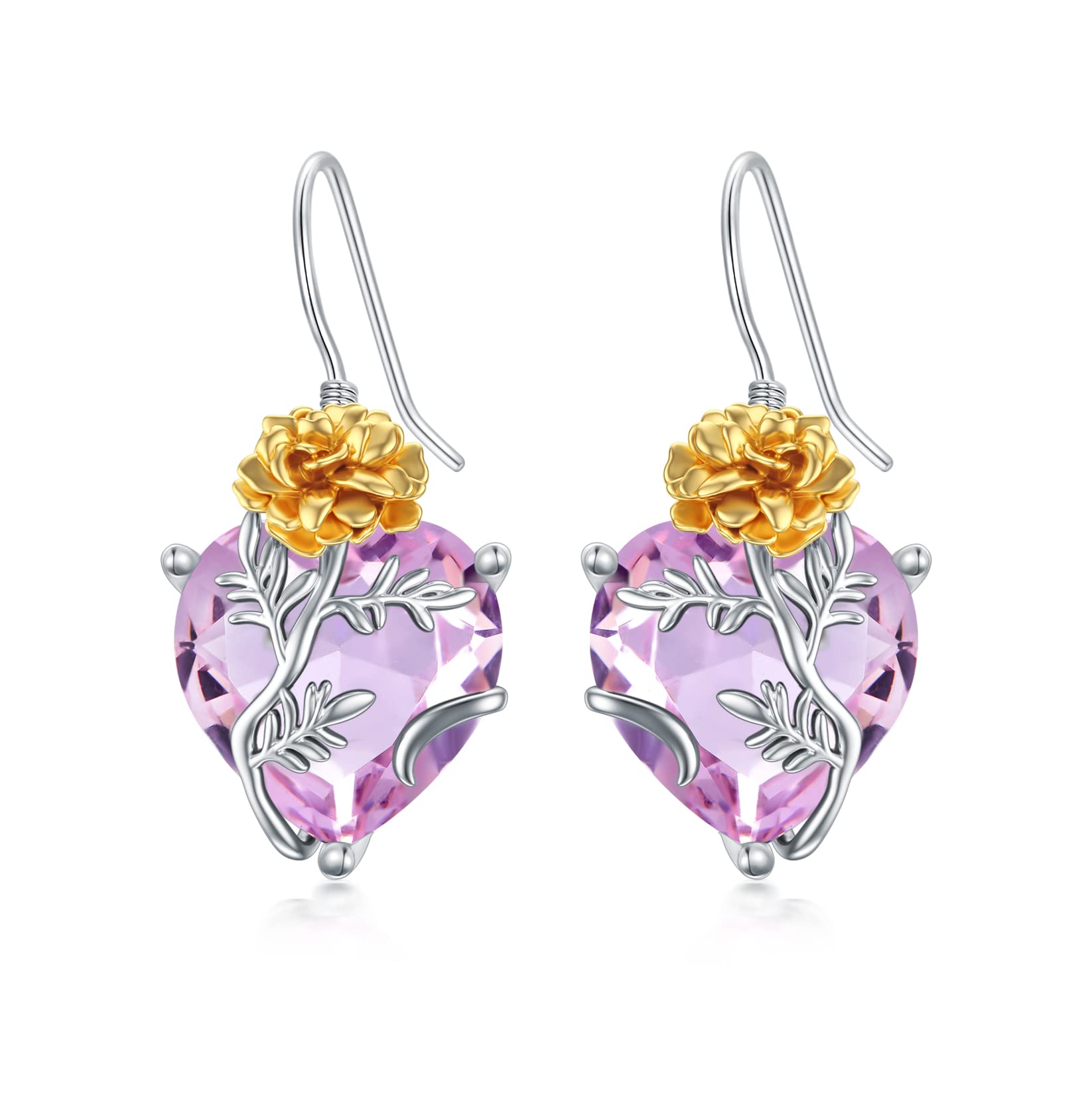 TOUPOP Sterling Silver Birth Month Flower Drop Earrings for Women - Crystal Dangle Earrings, Elegant Birthday Jewelry Gift for Her | Perfect for Parties, Weddings & Everyday Wear