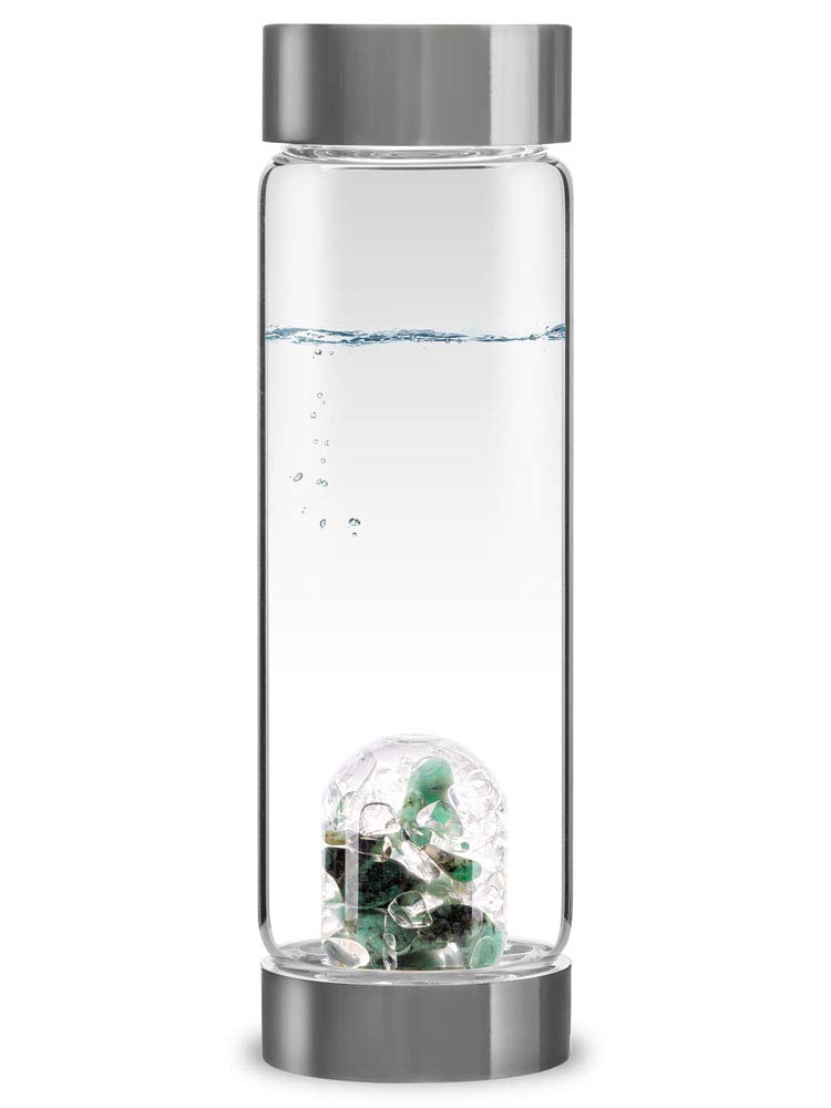 VitaJuwel ViA VITALITY Crystal Water Bottle with Emerald & Clear Quartz - Energy Infused Water for Hydration, Detox & Wellness | Perfect for Yoga, Meditation & Daily Fitness Routine