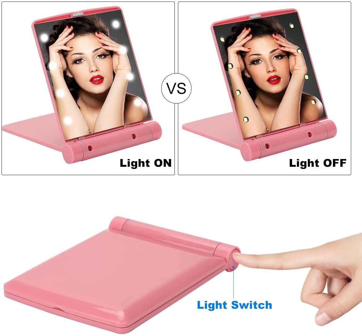 PayPin Compact Mirror with LED Light - Portable Folding Travel Makeup Mirror for Women, Mini Pocket Mirror for Purse, Perfect for Home, Travel & On-the-Go Touch Ups