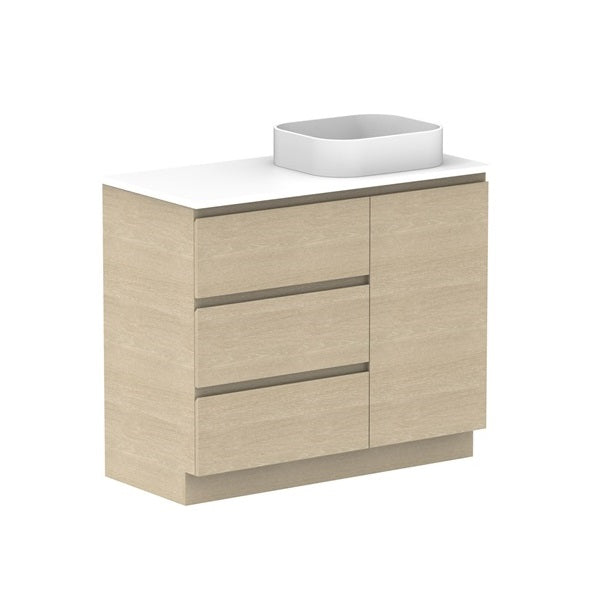 ADP Glacier Pro Hamper Trio Vanity with Solid Surface Top - Stylish Bathroom Storage Organizer for Towels, Toiletries & Laundry - Perfect for Master Bath, Guest Room or Spa Retreat