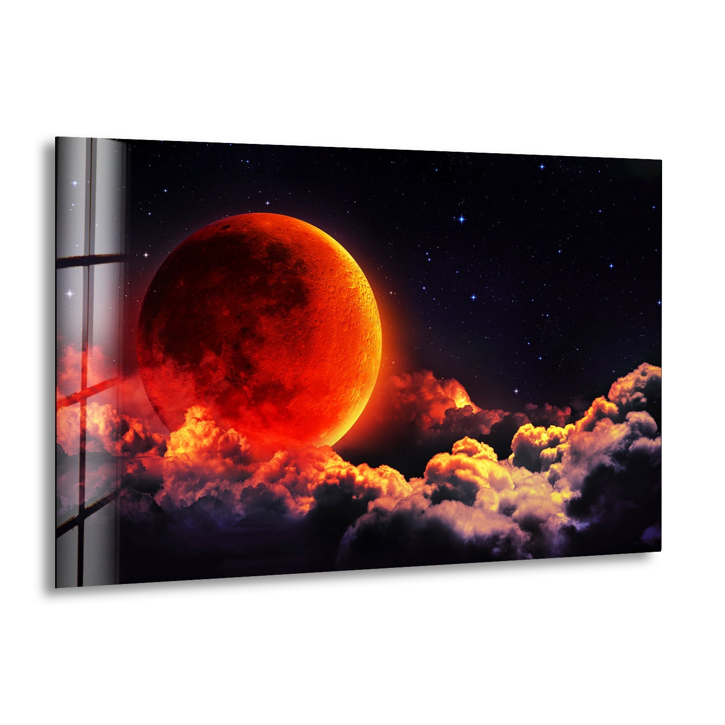 Blood Moon Glass Wall Art - Handmade Stained Glass Decor for Home & Office - Perfect for Living Room, Bedroom, or Gift Giving