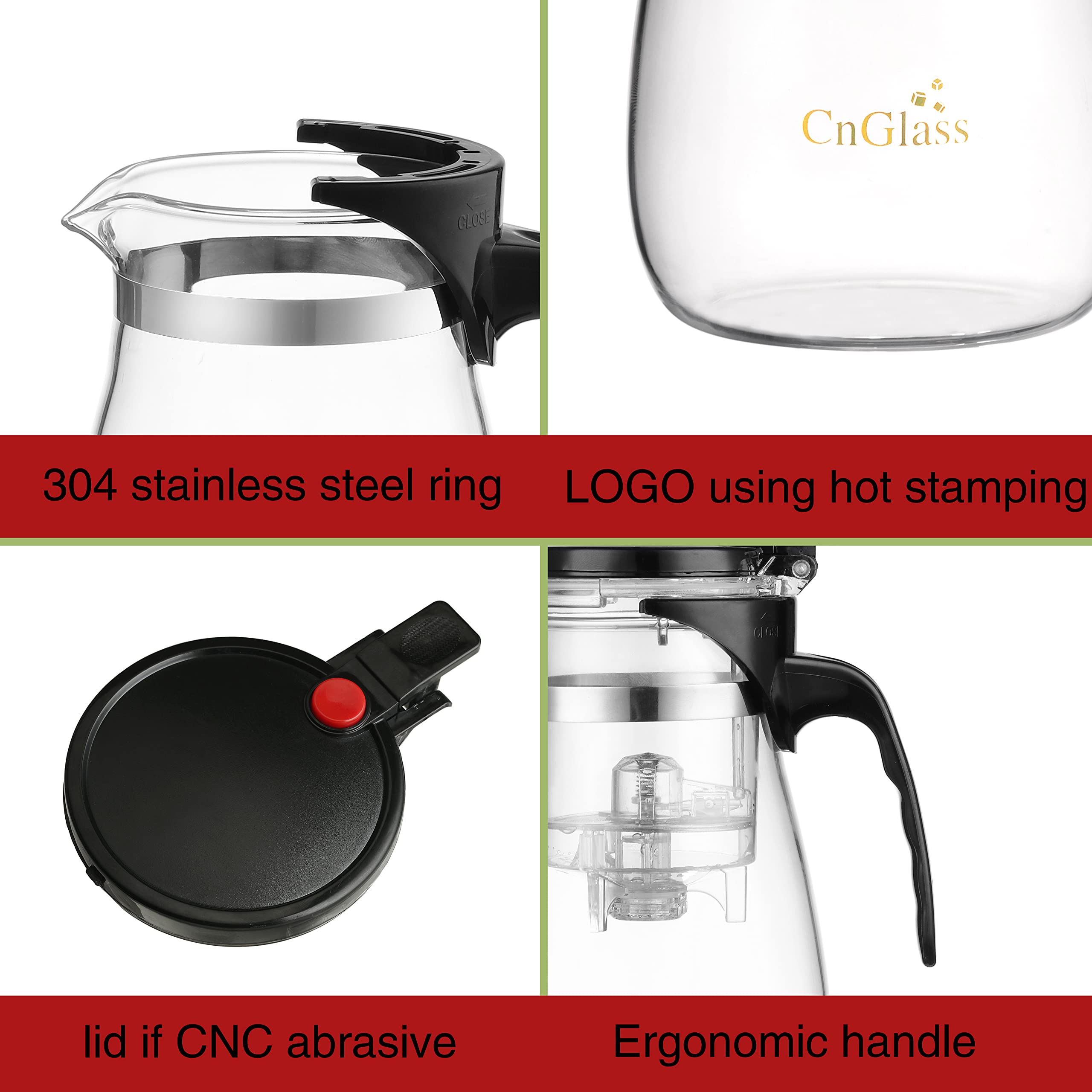 Premium Clear Glass Teapot with Removable Stainless Steel Infuser - 30.5oz Loose Leaf & Blooming Tea Maker - One-Touch Filter Button for Perfect Brewing - Ideal for Home, Office & Tea Ceremonies