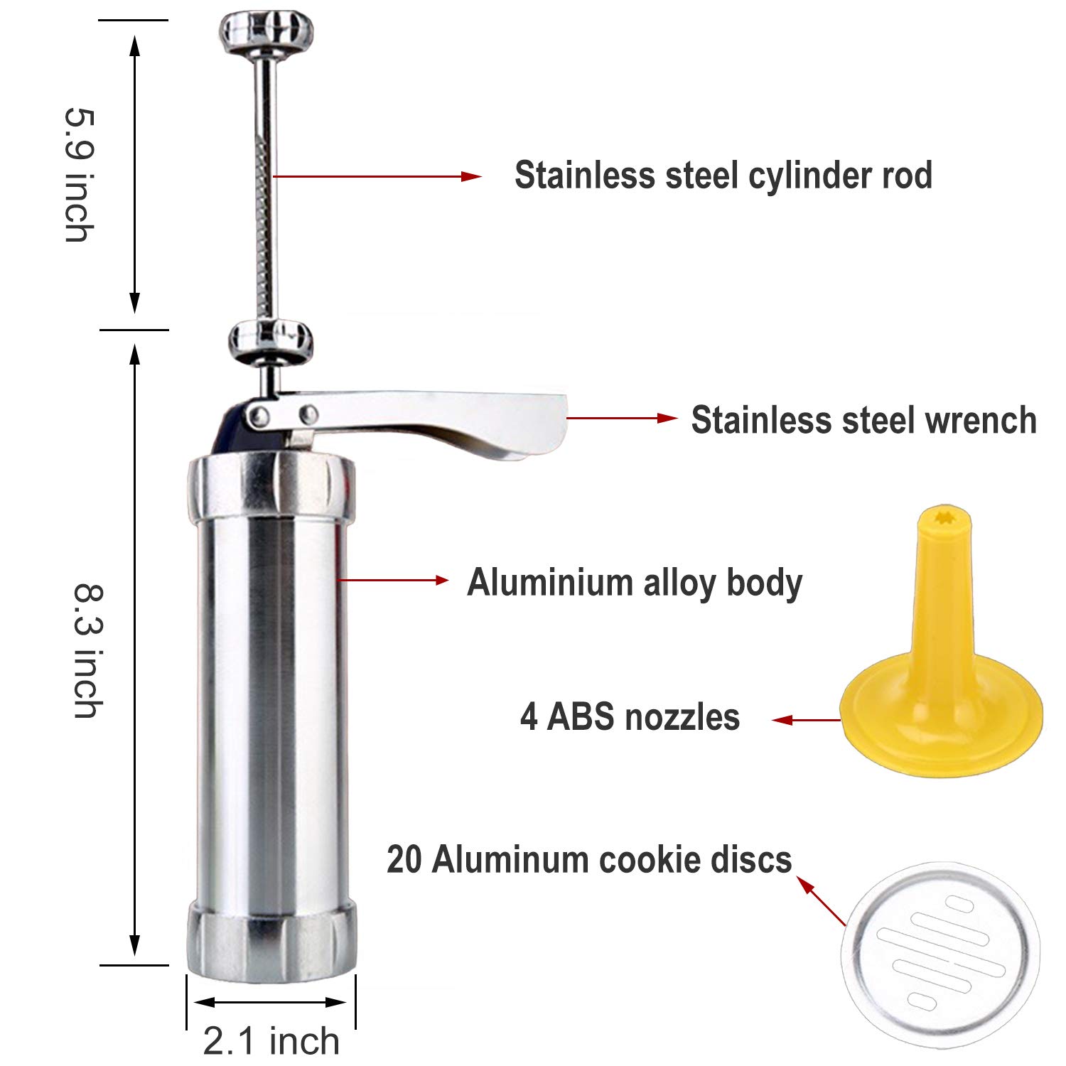 Stainless Steel Cookie Press Gun Kit with 20 Discs & 4 Nozzles - Spritz Biscuit Maker for DIY Cookies, Churros | Perfect for Holiday Baking, Party Treats & Home Dessert Making