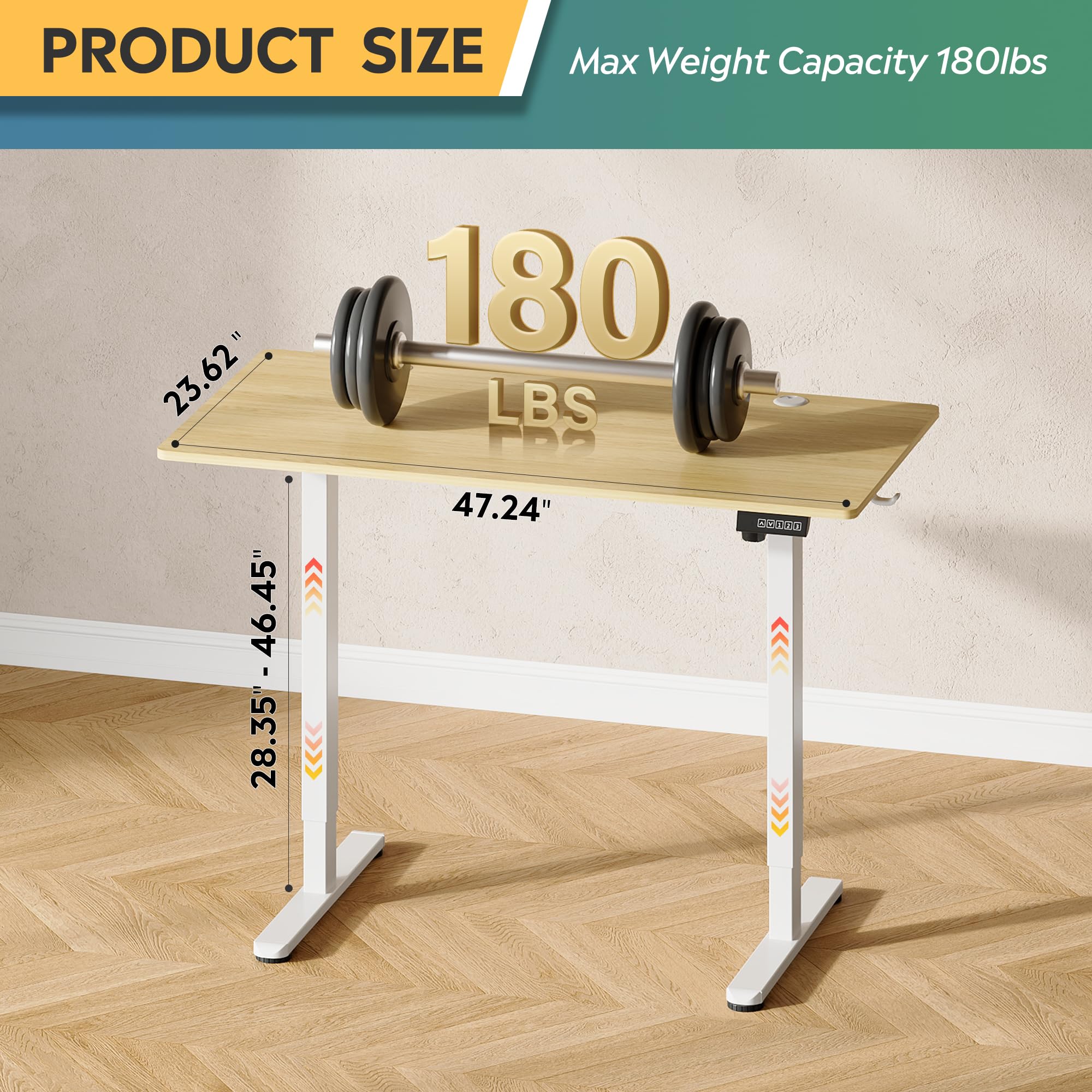 DEVAISE 48 x 24 Inch Electric Adjustable Height Standing Desk with 3 Memory Presets - Sit Stand Computer Desk for Home Office, Ergonomic Workstation with Headphone Hook in Maple Finish - Perfect for Remote Work & Gaming Setup