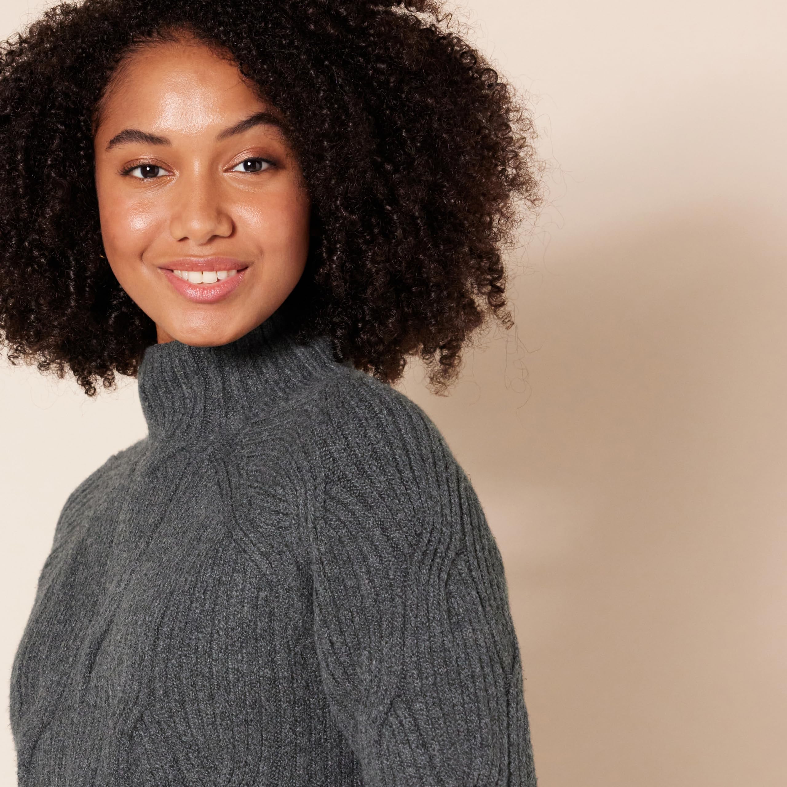 Amazon Essentials Women's Soft Touch Funnel Neck Cable Knit Sweater - Cozy Winter Pullover for Casual Wear & Office Outfits