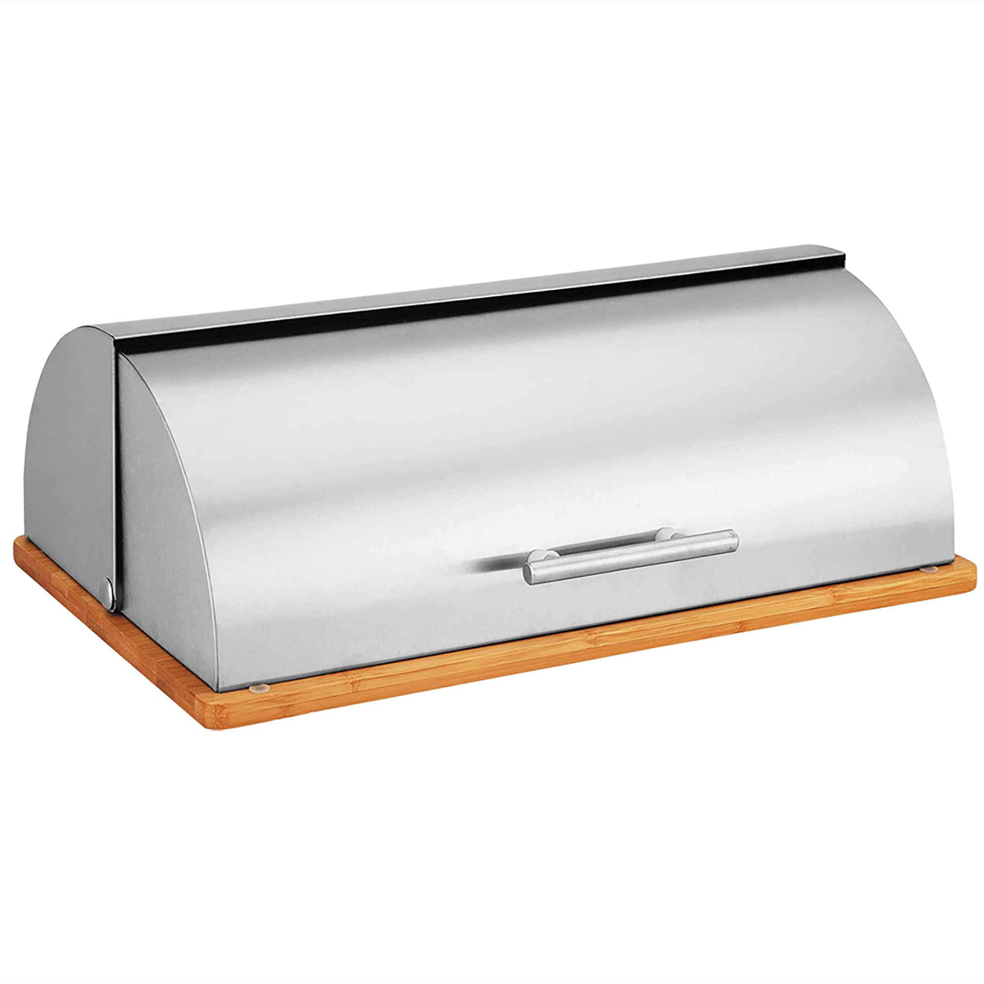 Maestro MR-1672S Stainless Steel & Wood Bread Box with Sliding Lid - Elegant Bread Storage Container for Kitchen Countertop - Perfect for Storing Bread, Buns, Pastries & Baked Goods