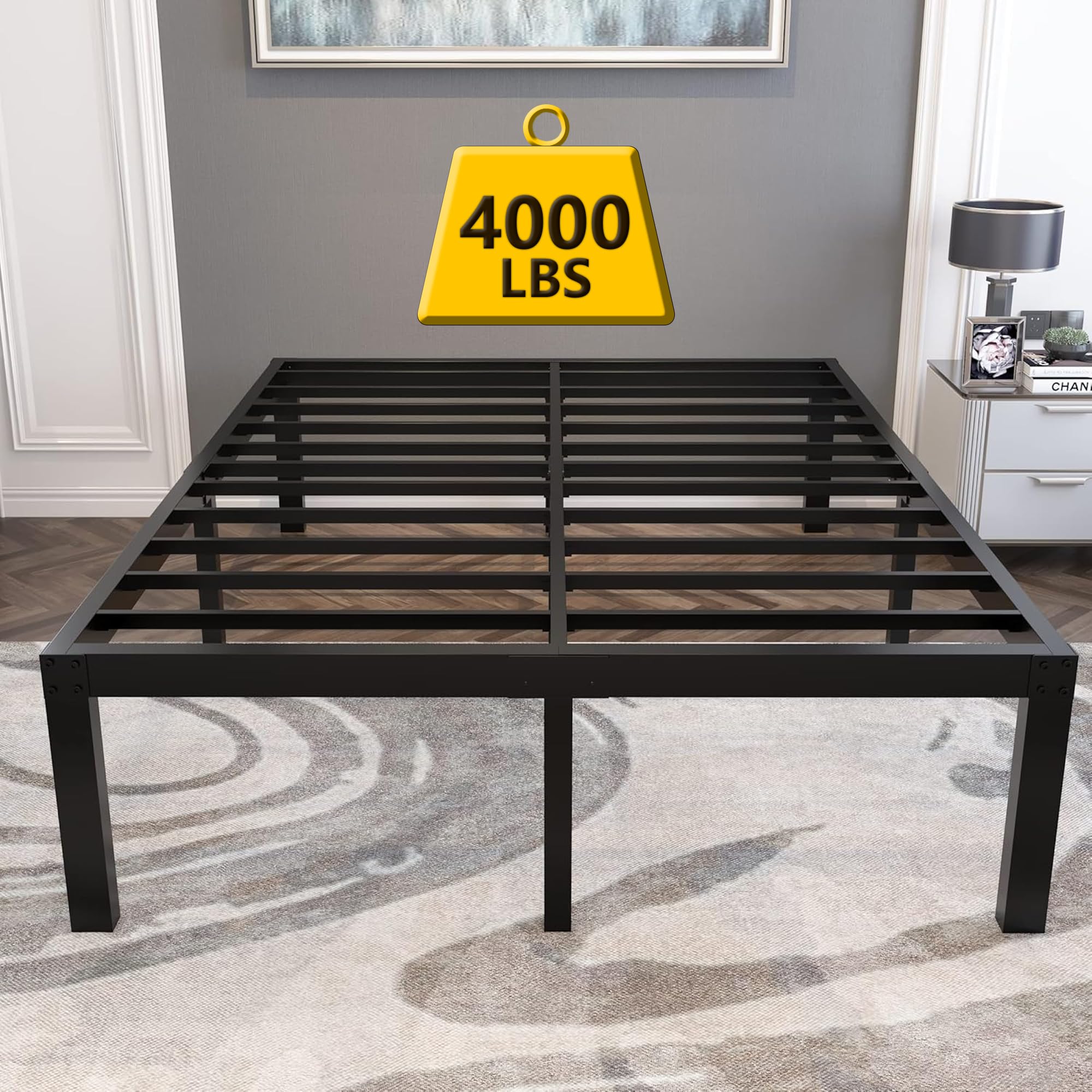 18 Inch Heavy Duty Metal Platform Bed Frame - King Size, 4000lbs Capacity with Steel Slat Support | Easy Assembly, No Noise, No Box Spring Needed | Perfect for Master Bedrooms, Guest Rooms & Dormitories