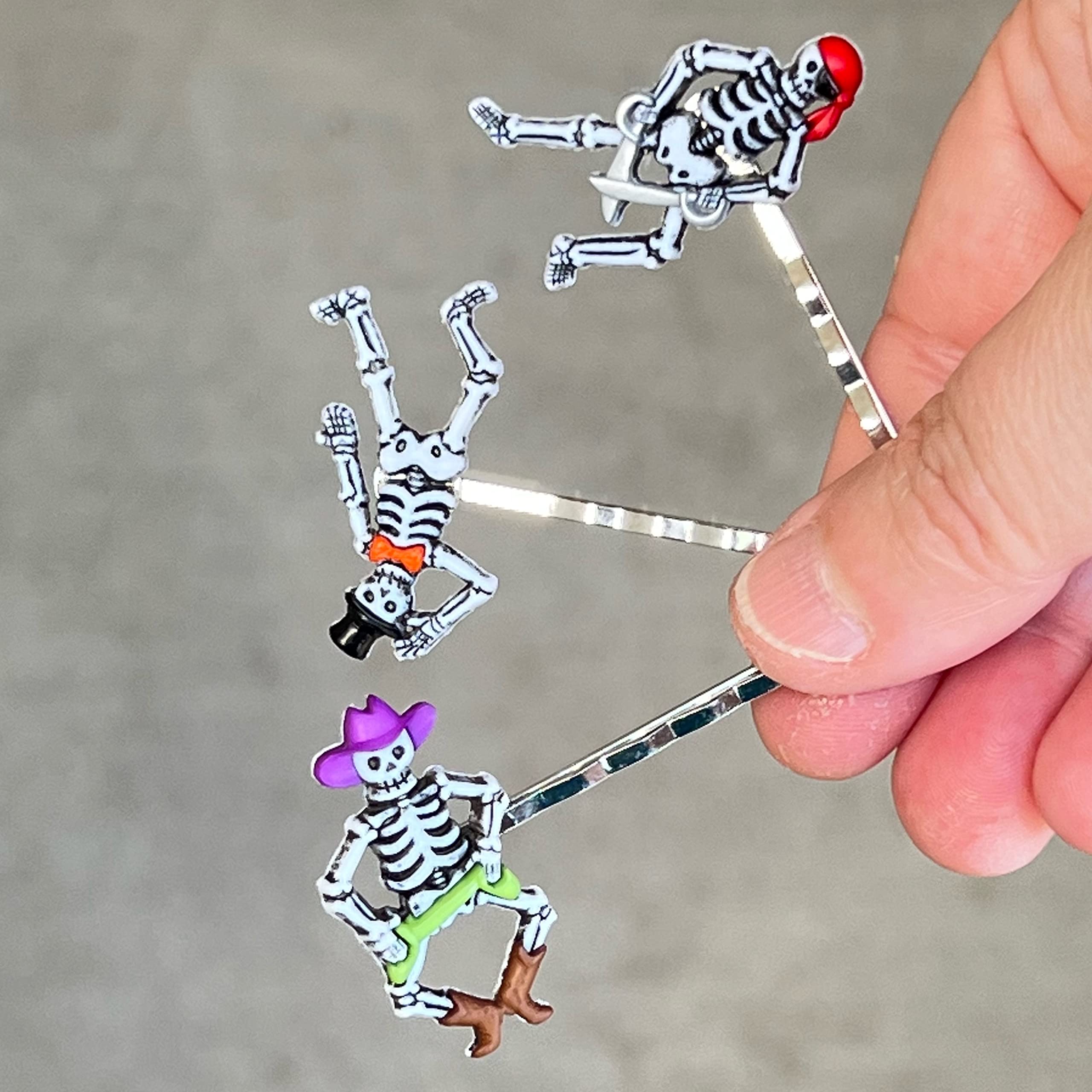 Fun Halloween Hair Clips - Dancing Skeleton Bobby Pins for Women & Costumes