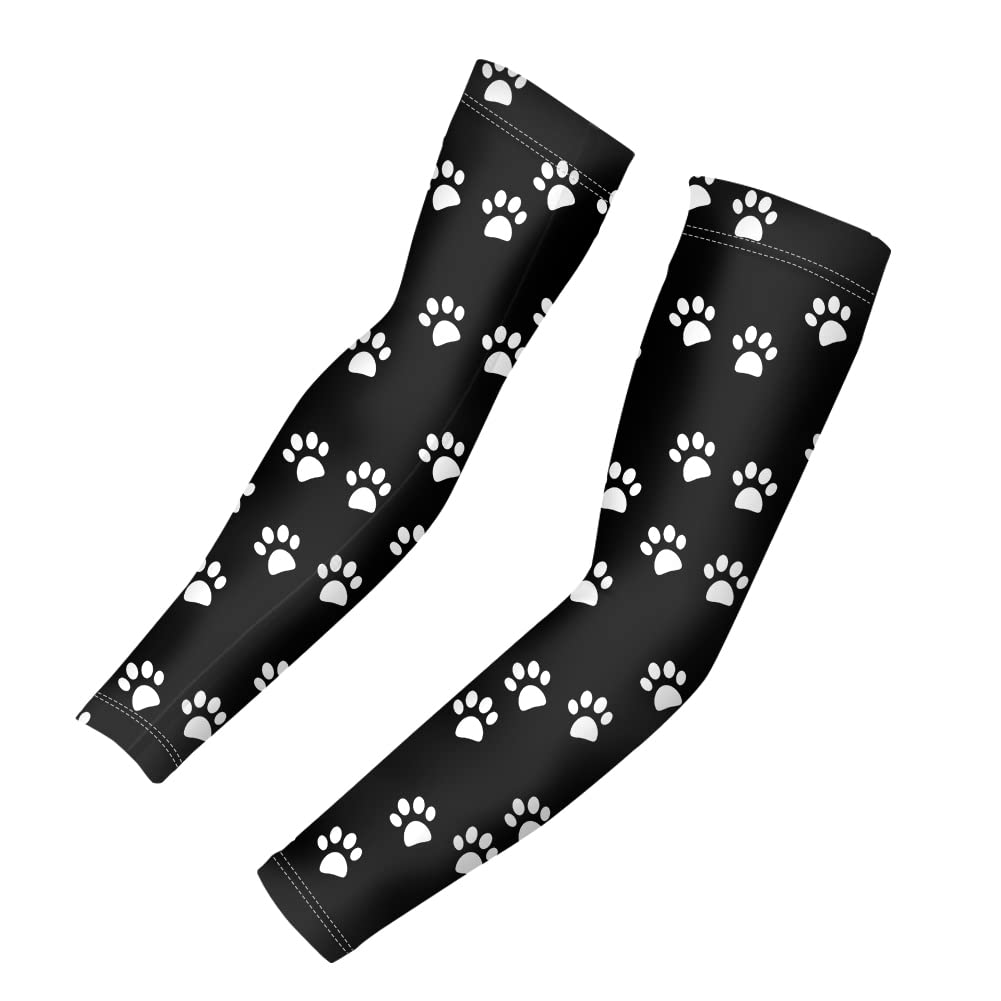 Cooling Arm Sleeves with Puppy Paws Print - UV Protection Sun Sleeves for Men & Women - Breathable Athletic Arm Covers for Running, Cycling, Golf & Outdoor Sports (1 Pair)