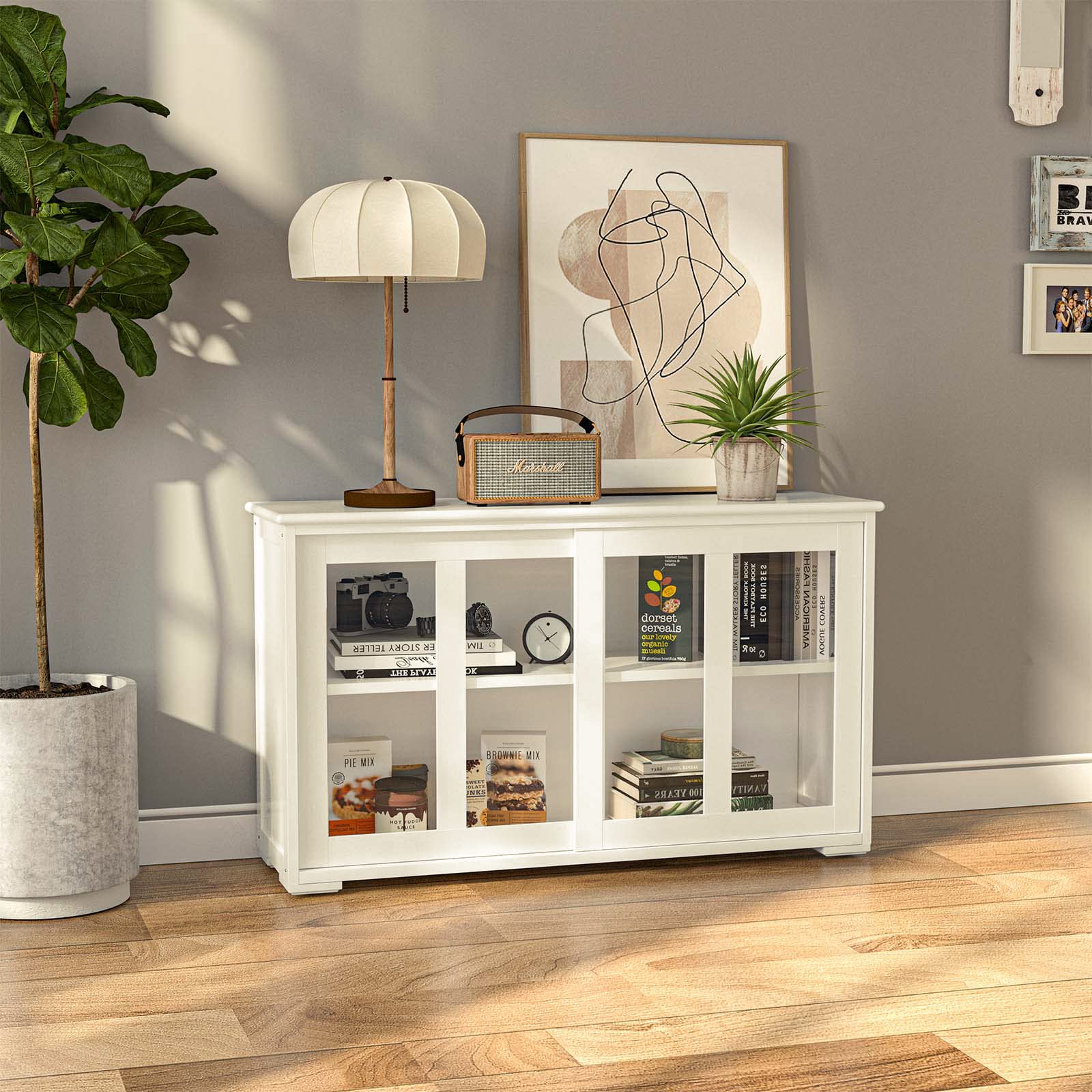 NAFORT Modern Sideboard Buffet Cabinet with Adjustable Shelf & Sliding Glass Doors - Stackable Storage Organizer for Kitchen, Dining Room, Entryway | Perfect for Home Decor & Entertaining Guests