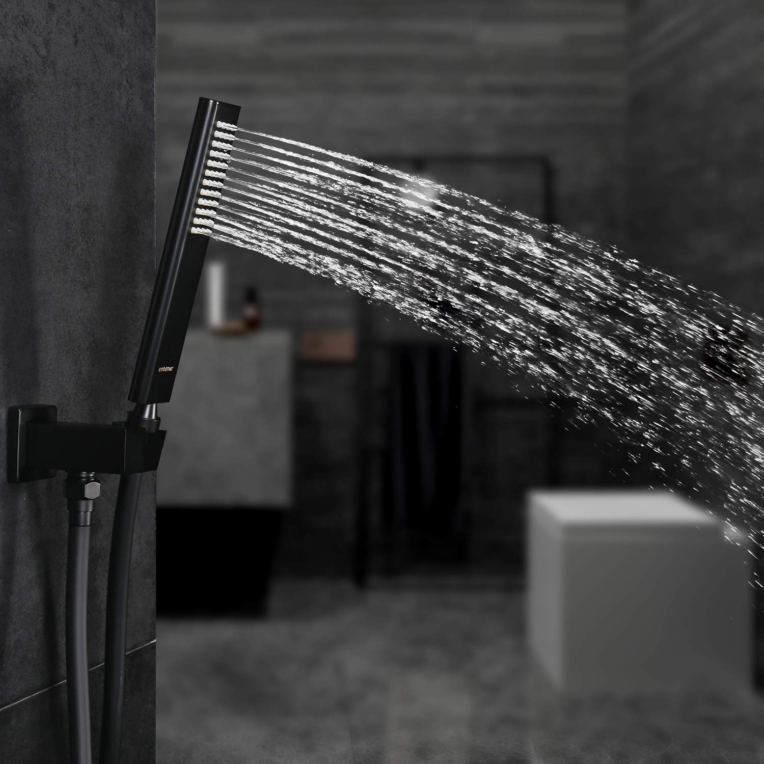 EMBATHER 12 Inch Matte Black Shower System with Tub Spout - Wall Mounted Rainfall Shower Head & Handheld Sprayer, Complete Shower Valve & Trim Kit for Bathroom Renovation | Perfect for Master Bath, Guest Bath & Spa-Like Shower Experience