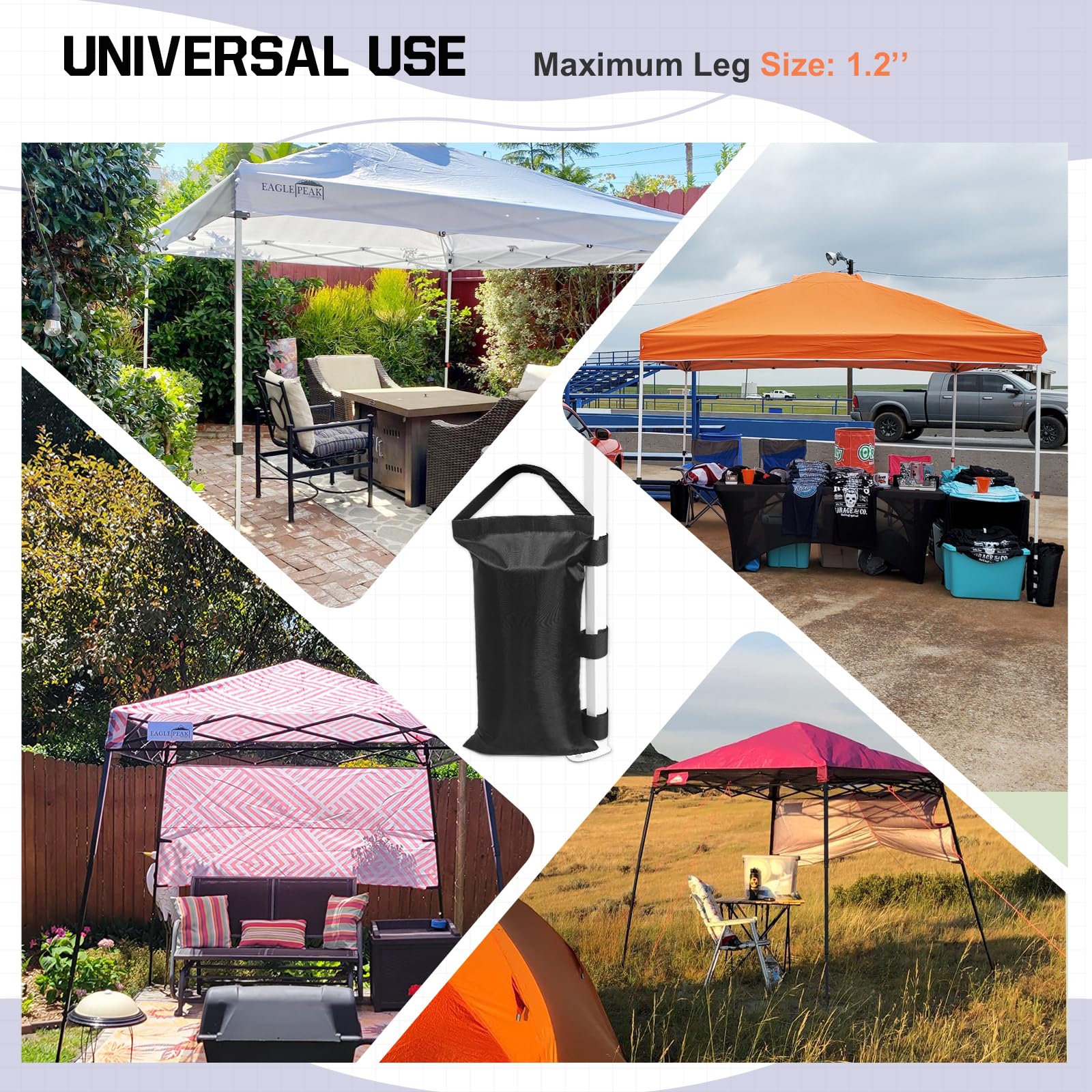 EAGLE PEAK Heavy-Duty Instant Canopy Sand Bags 4-Pack - Weighted Anchor Kit for Pop Up Tents, Gazebos & Canopies | Windproof & Waterproof | Perfect for Camping, Beach, Outdoor Events & Backyard Parties (Black, Sand Not Included)