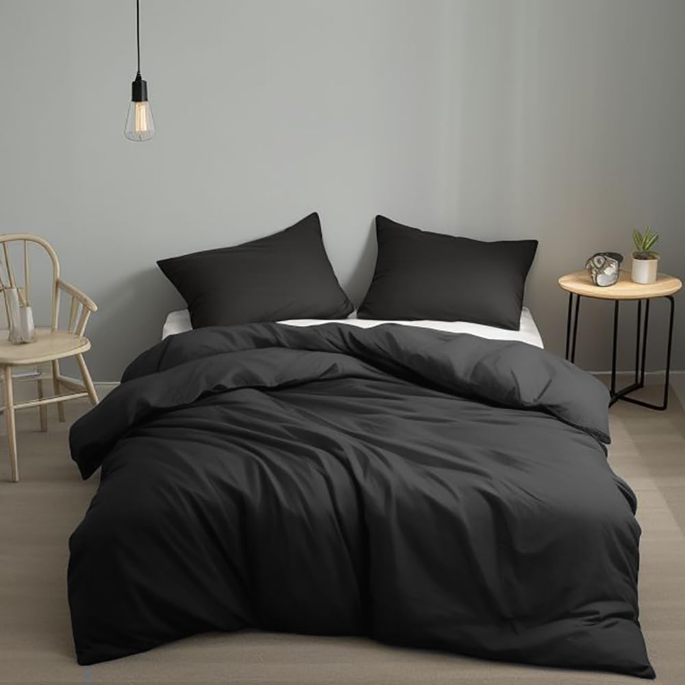 Premium All Black King Size Comforter Set - Ultra Soft & Cozy Bedding for Men & Women - Simple Solid Black Quilted Bedspread - Ideal for Master Bedroom, Guest Room & Dorm - Machine Washable