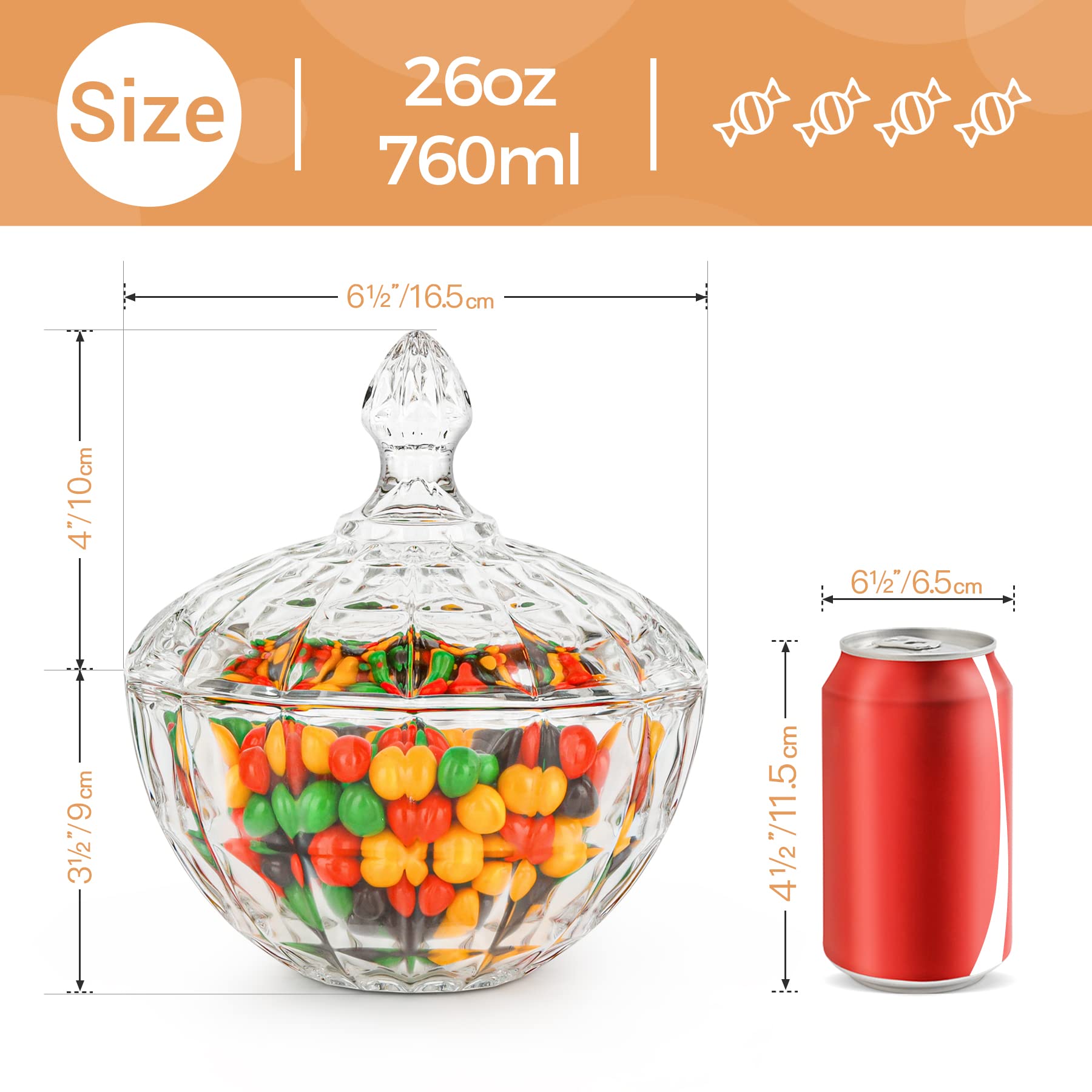 ComSaf Large Glass Candy Dish with Lid - Clear Covered Candy Bowl & Crystal Candy Jar - Decorative Candy Server for Home, Kitchen, Office - Perfect for Parties, Holidays & Gift Giving (Set of 1)