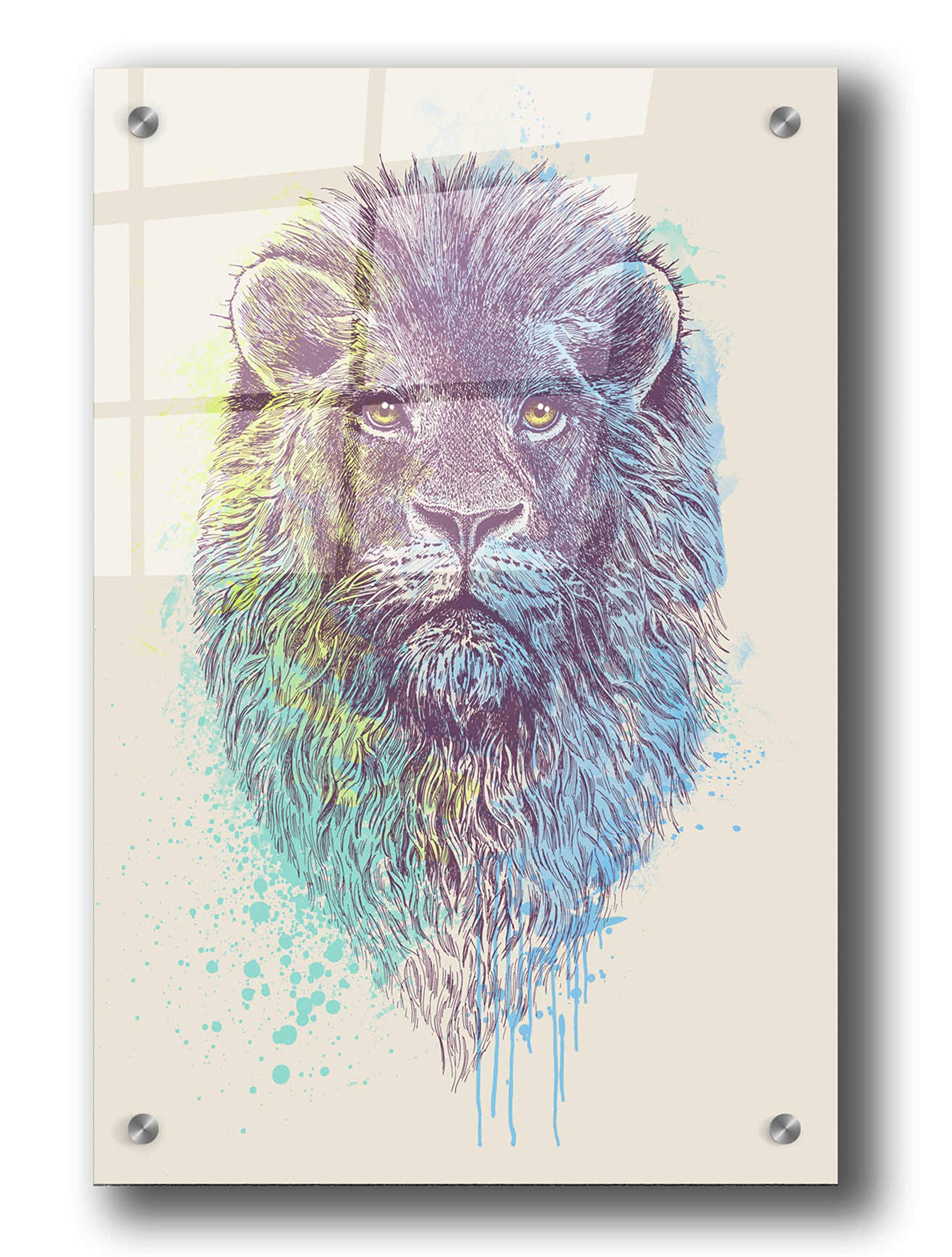 Epic 'Lion King' Acrylic Glass Wall Art by Rachel Caldwell - 24x36 Inches Modern Canvas Painting for Living Room, Bedroom & Office Decor