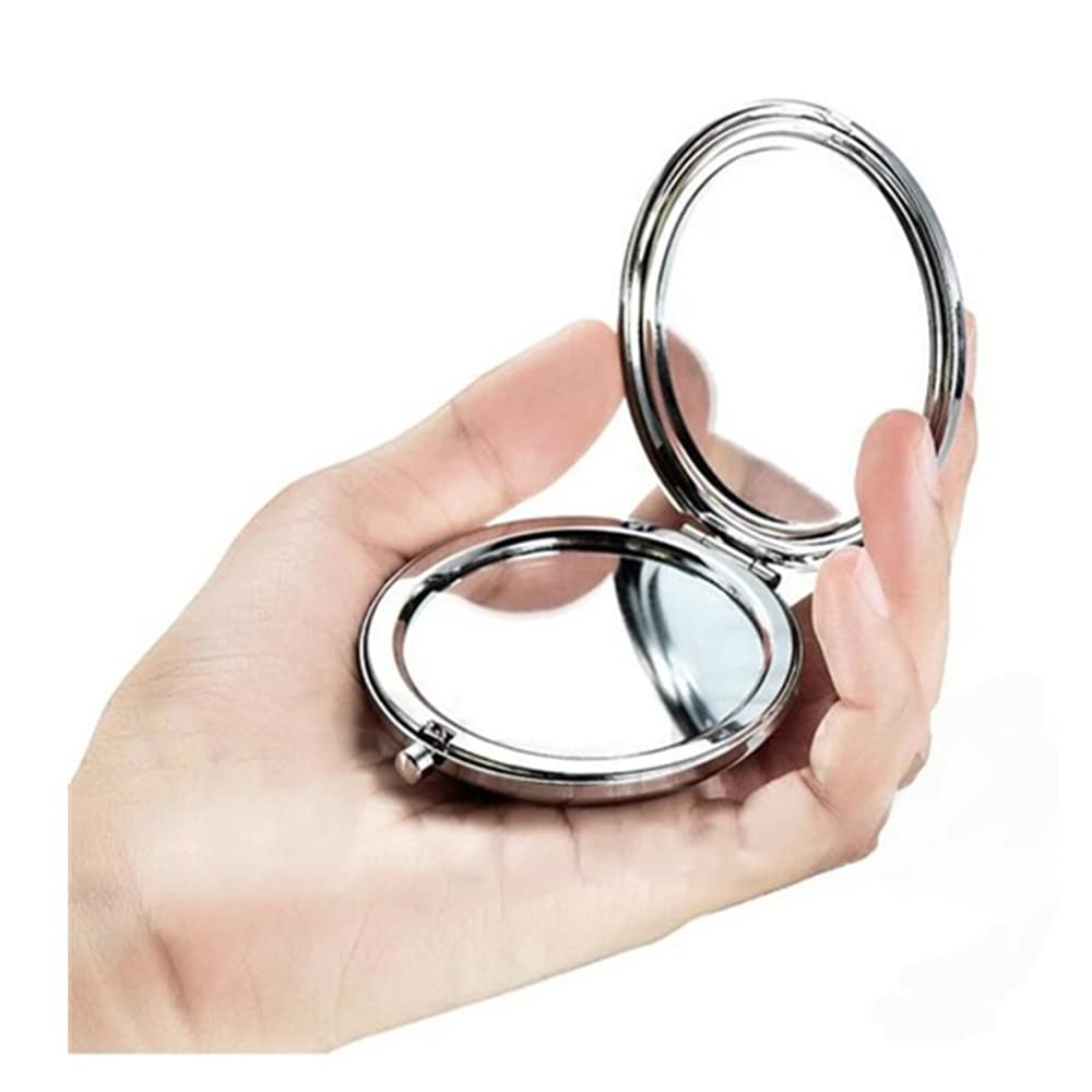 Silver Compact Mirror with 1x/2x Magnification - Double-Sided Folding Travel Makeup Mirror with Diamond Design | Perfect for Purse, Cosmetic Touch-Ups & Gift Giving
