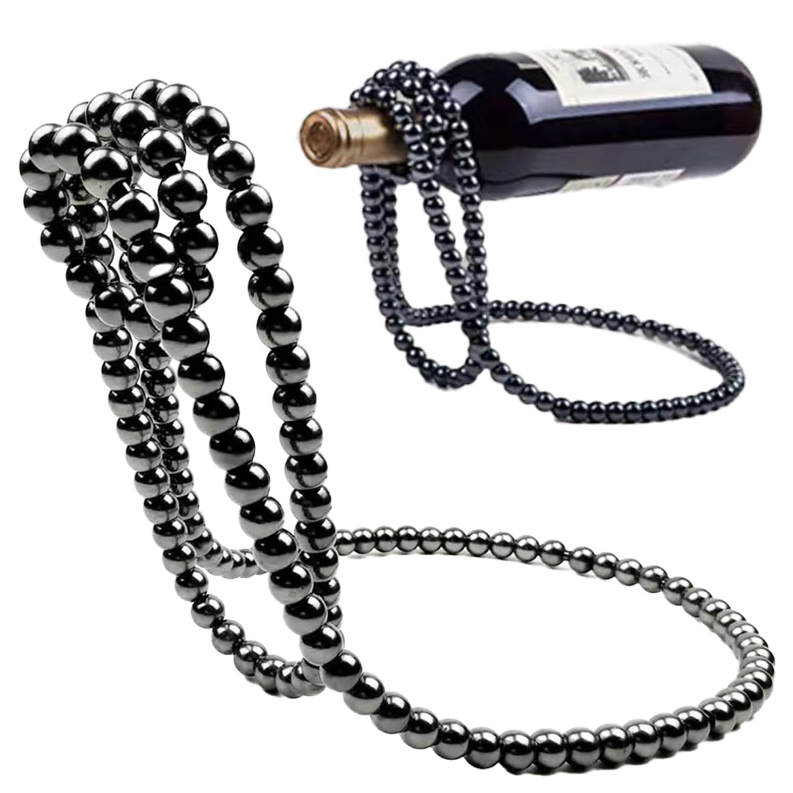 Elegant Black Pearl-Shaped Metal Wine Bottle Holder - Bar & Home Decor Wine Stand for Kitchen, Dining Room, Party & Gift Giving