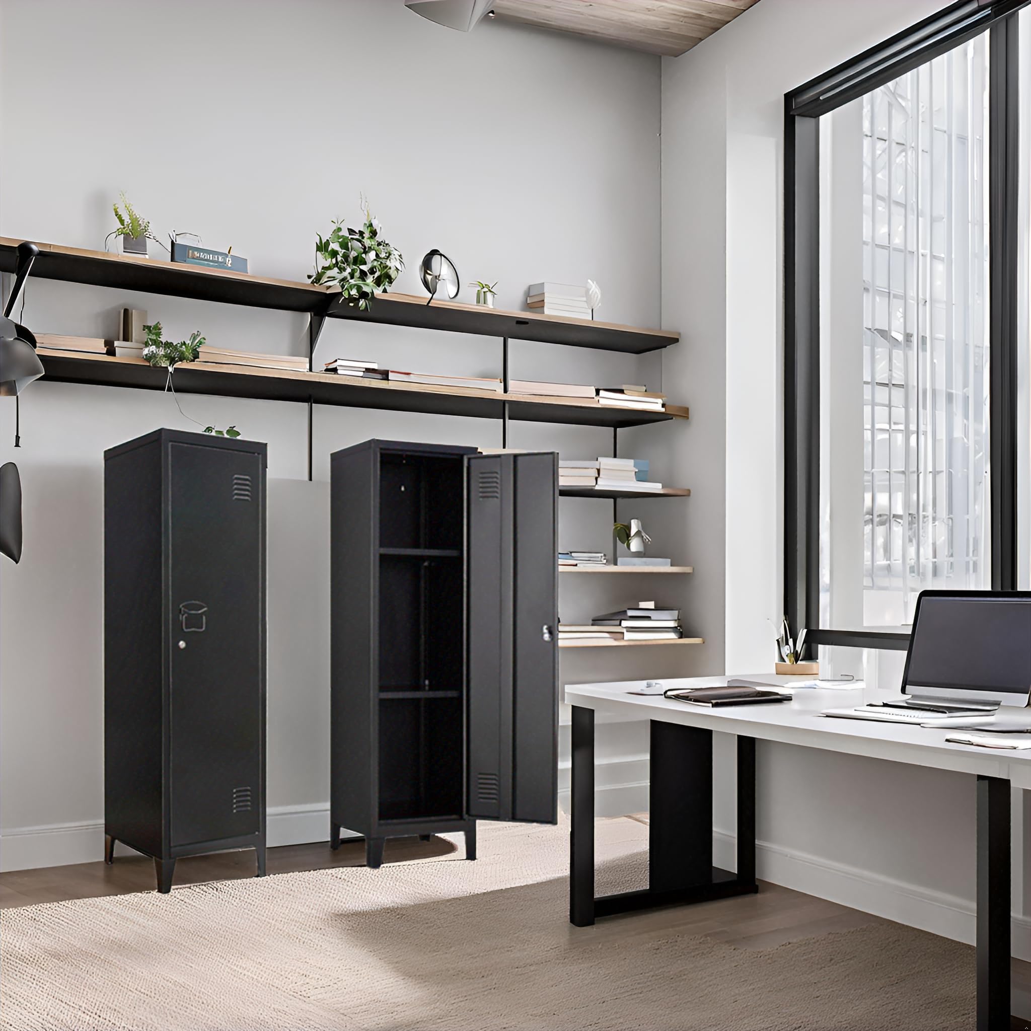 Metal Locker with Doors & Shelves - Secure Storage Cabinet for Small Spaces | Office, Garage, School & Gym Use | Employee & Personal Lockable Storage Solution