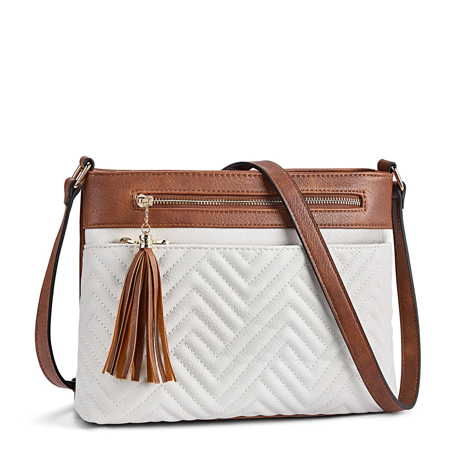 BOSTANTEN Women's Quilted Crossbody Bag with Zipper Pocket - Medium Size Shoulder Purse for Everyday Use, Travel & Shopping