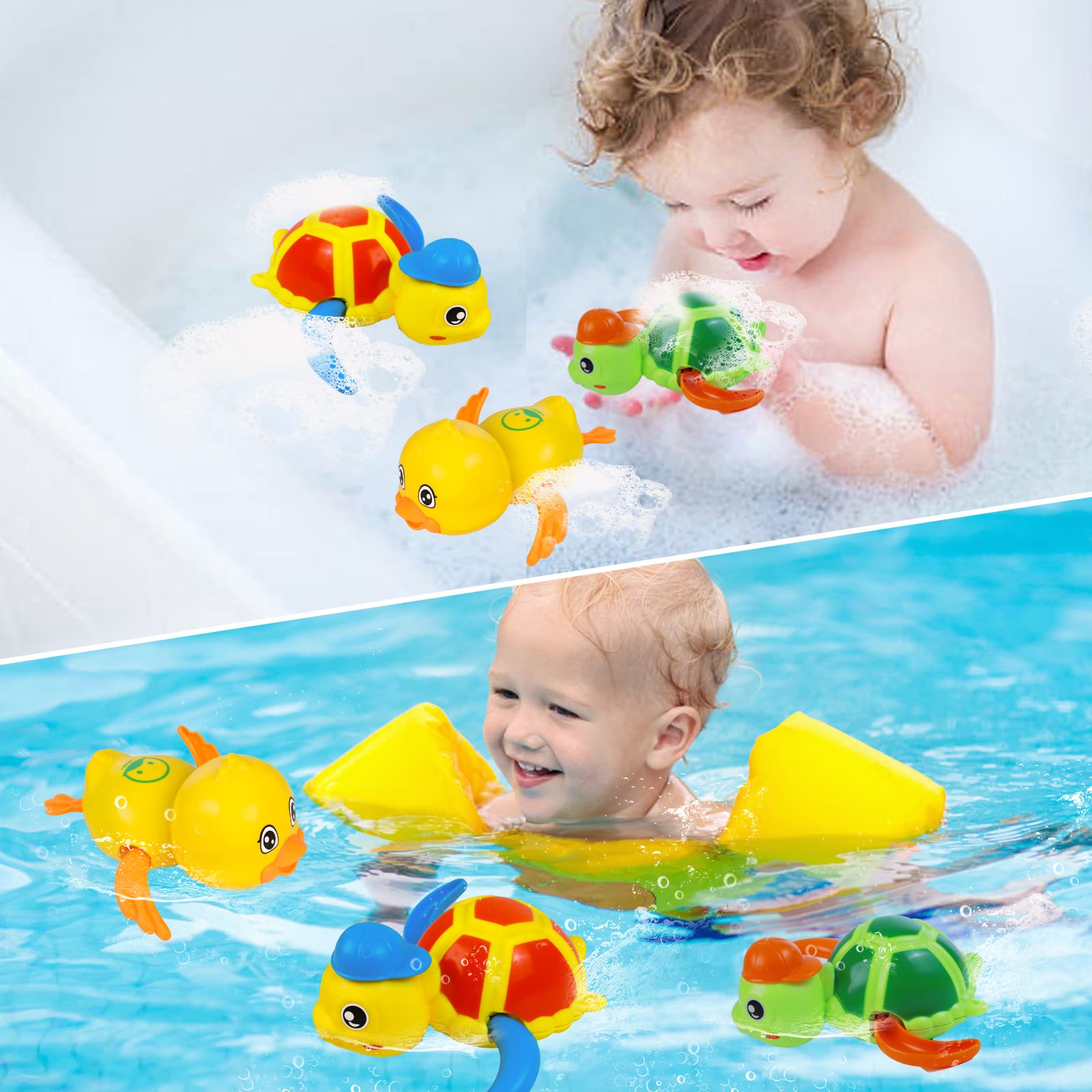 **Floating Wind Up Swimming Turtle & Duck Bath Toys - 3 Pack Waterproof Pool Toys for Toddlers Boys Girls - Perfect for Bathtime, Swimming Pools & Outdoor Water Play**