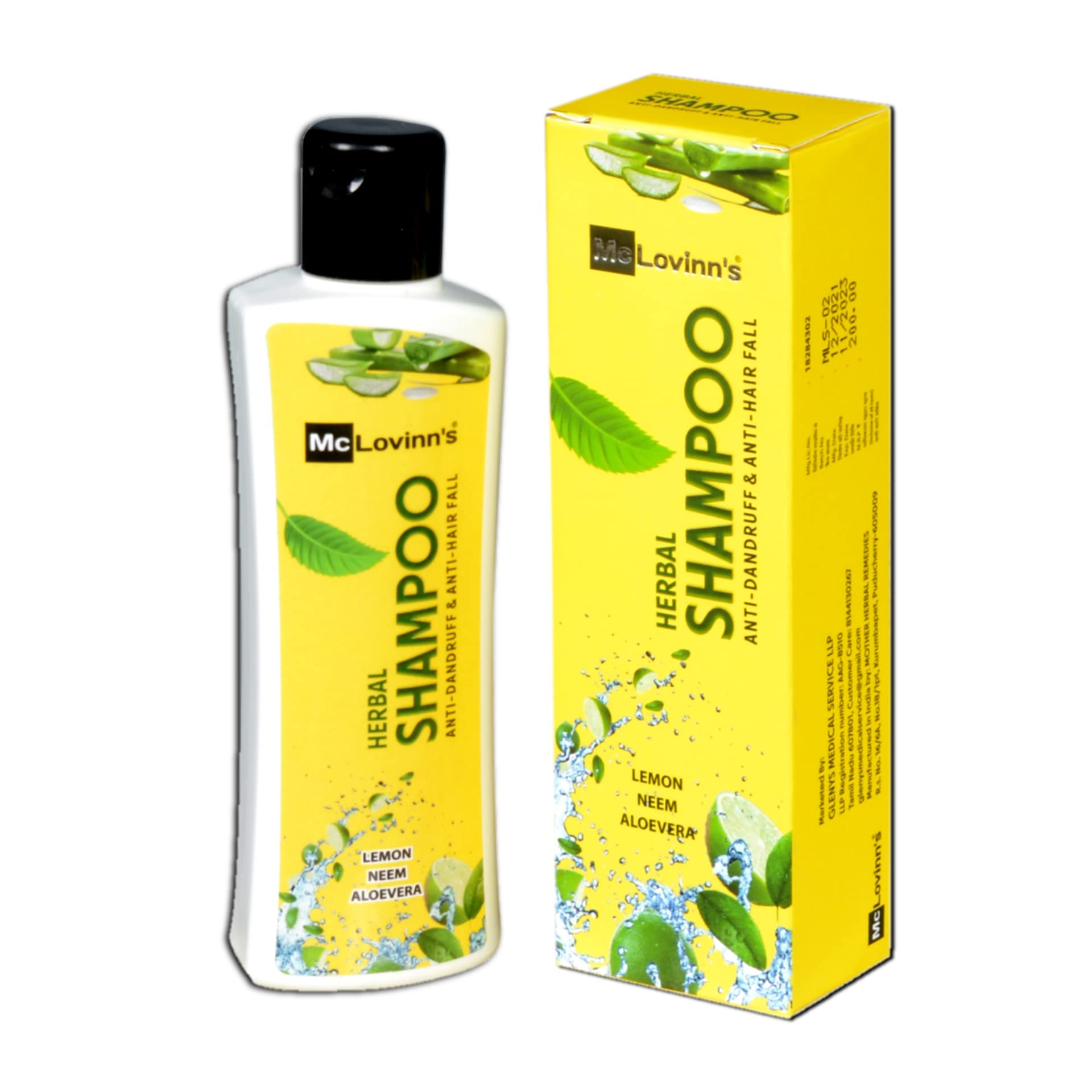McLovinn's® Natural Herbal Shampoo for Hair Loss & Dandruff Control - Infused with Lemon, Neem Oil, Rosemary, Tea Tree Oil & Aloe Vera (100ml) | Gentle Daily Cleansing for Healthy Scalp & Stronger Hair