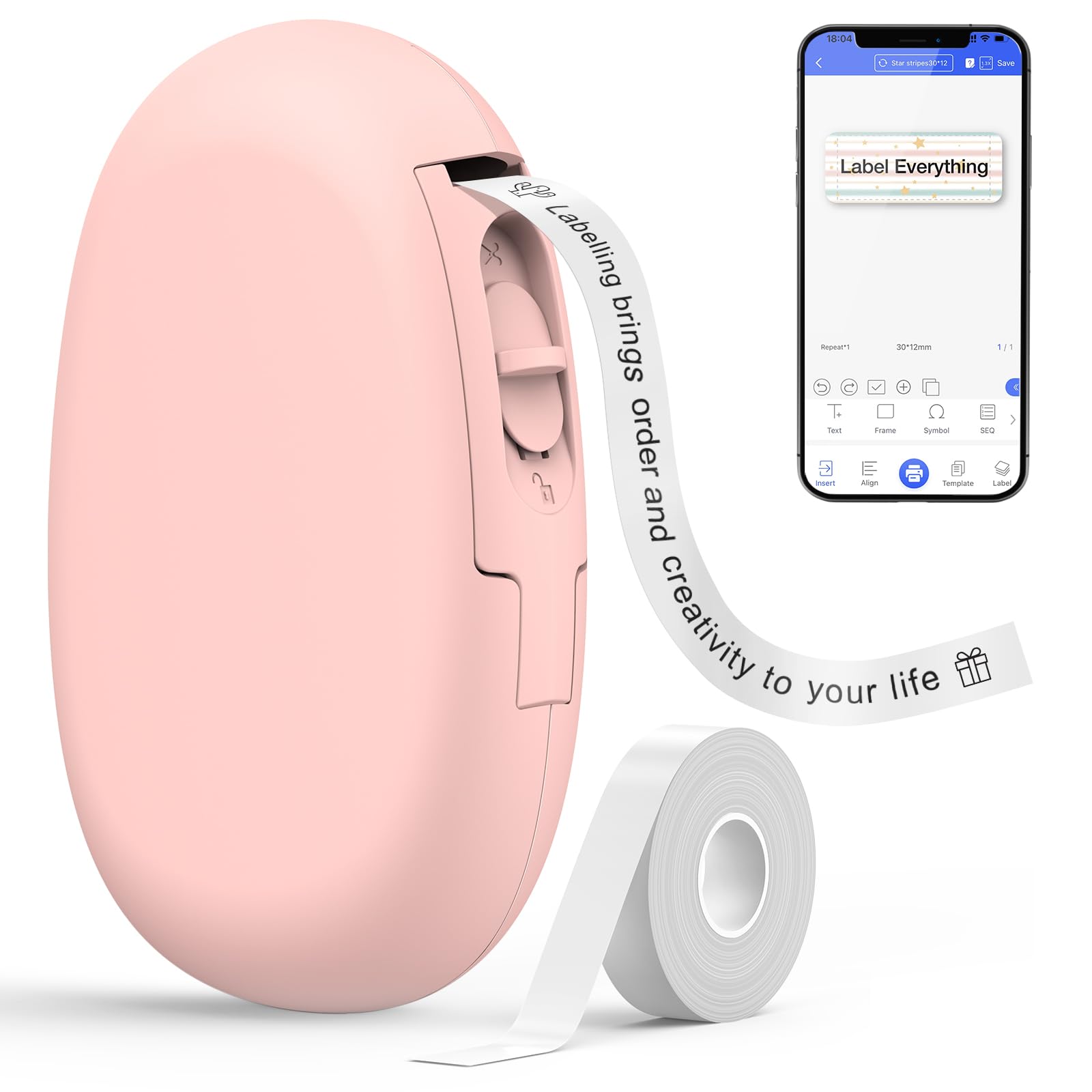 SUPVAN E10 Mini Wireless Label Maker Machine with Multiple Templates - Portable Label Printer for Office, Home, Kitchen Organization (Pink) | Perfect for Organizing Files, Pantry Items, Craft Supplies & Storage Boxes