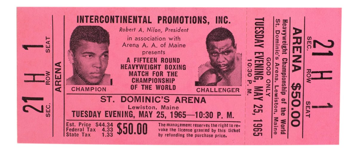 Vintage 1965 Muhammad Ali vs Sonny Liston Boxing Match Ticket - Rare Phantom Punch Fight Collectible Memorabilia for Sports Fans & History Buffs - Perfect for Framing, Display, and Boxing Memorabilia Collections