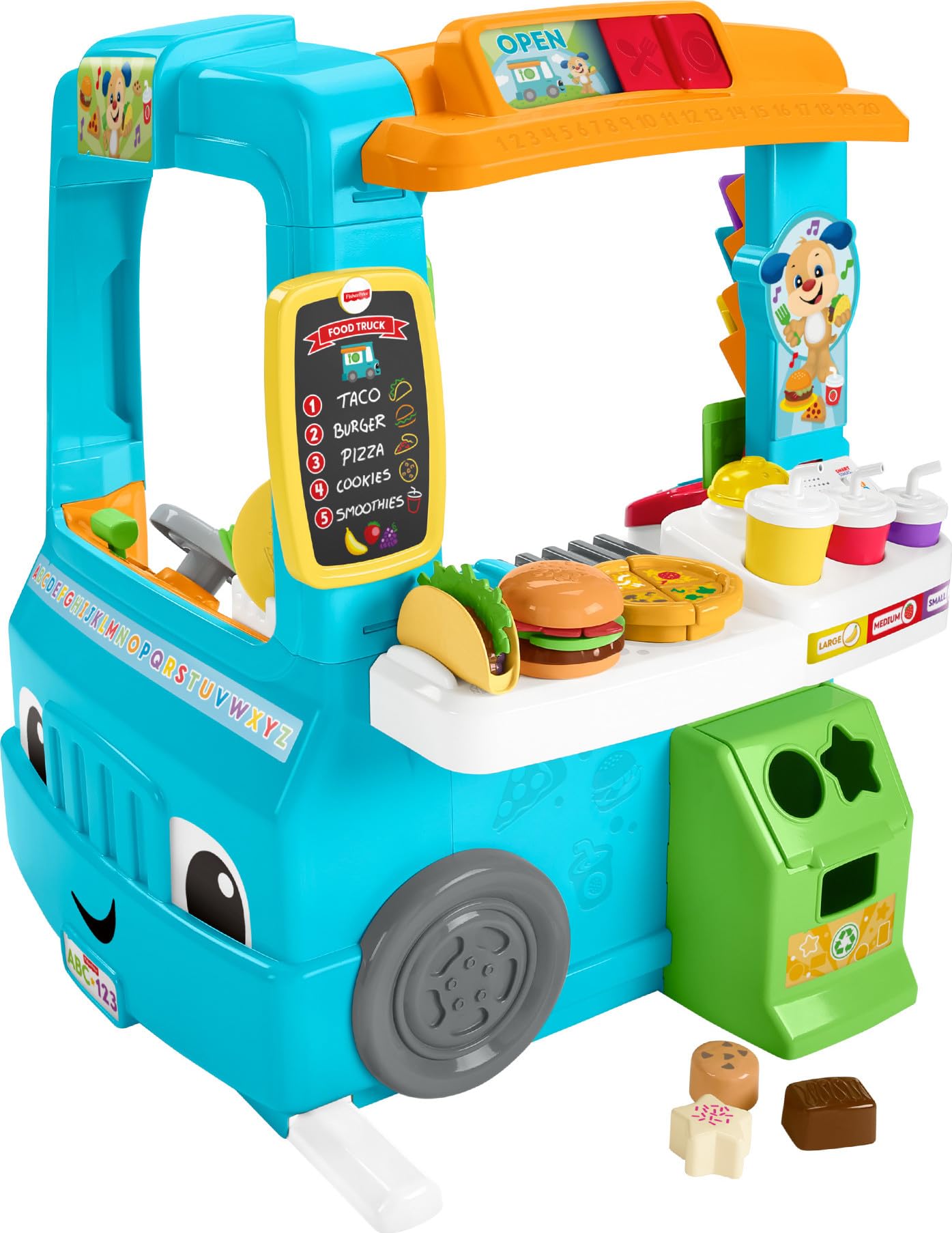 Fisher-Price Laugh & Learn Servin' Up Fun Food Truck - Electronic Learning Toy Playset with 24 Accessories for Toddlers 18+ Months - Pretend Play, Fine Motor Skills Development, Early Learning Gift for Kids (Indoor Play, Birthday Present, Preschool Education)