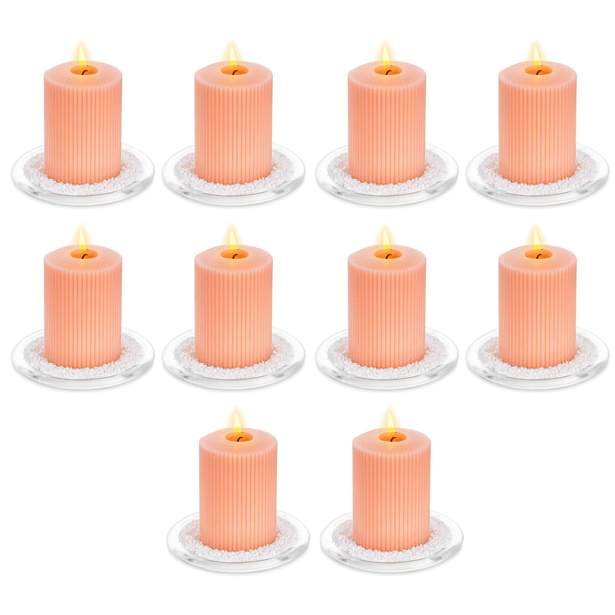 10-Piece Nuptio Clear Glass Candle Holder Set - 5 Inch Round Votive Candle Tray for Pillar Candles | Perfect for Bathroom, Spa, Party, Reiki, Christmas & Easter Decorations | Elegant Candle Stand for Home, Wedding, and Holiday Centerpieces