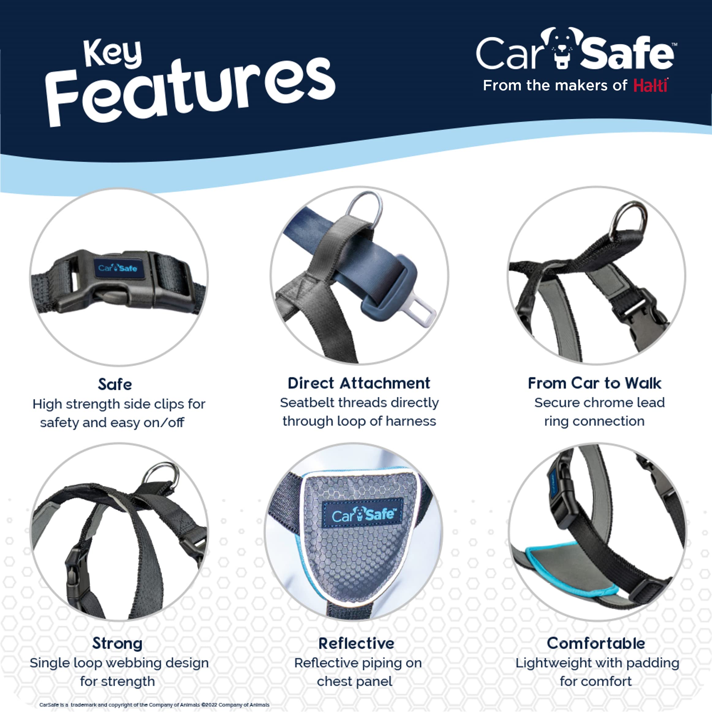 CarSafe Dog Travel Harness for Small Dogs - Adjustable Pet Car Seat Belt, Crash Tested Safety Harness for Car Rides | Meets Road Safety Laws & Insurance Requirements | Perfect for Road Trips, Vet Visits & Daily Commutes (Size Small)