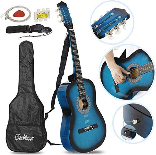 Smartxchoices 38 Inch Acoustic Guitar for Beginners - 6 String Right-Handed Guitar with Gig Bag, Strap, Pitch Pipe, Extra Strings & Pick - Ideal for Kids, Students & Youths (Blue) - Perfect for Learning, Practice & Home Performances