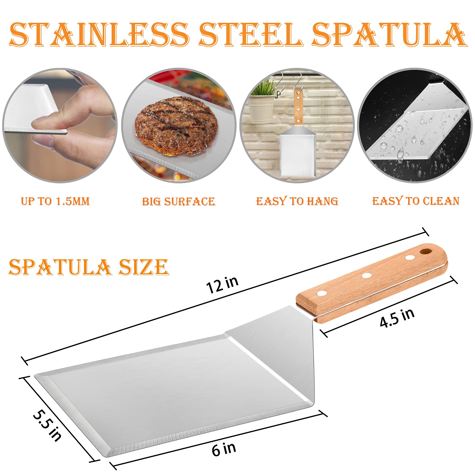 **HaSteeL Professional Wooden & Metal Spatula Set - 2-Piece Griddle Spatulas for Hamburgers, Pancakes & Teppanyaki - Perfect for BBQ, Flat Top Grilling, Indoor & Outdoor Cooking - Includes 2 Hooks**    *(Use Cases: Ideal for flipping burgers, pancakes, omelets, and stir-frying on griddles, flat-top grills, or teppanyaki tables—great for home kitchens, outdoor BBQs, and commercial cooking.)*