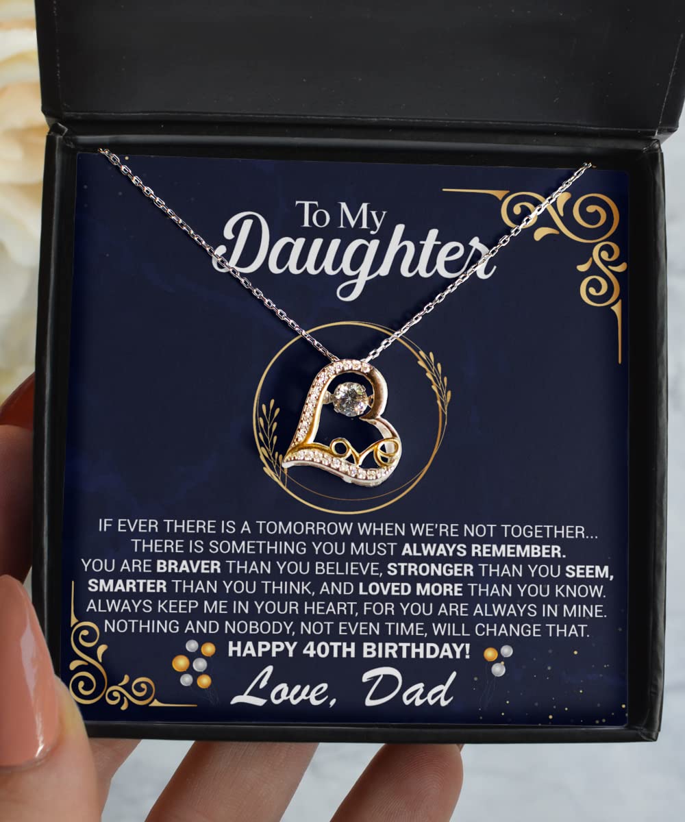 ZapBest 40th Birthday Necklace Gift for Daughter from Dad - Personalized 'To My Daughter' Message Card, Dancing Pendant Jewelry - Perfect for Milestone Celebrations & Special Occasions