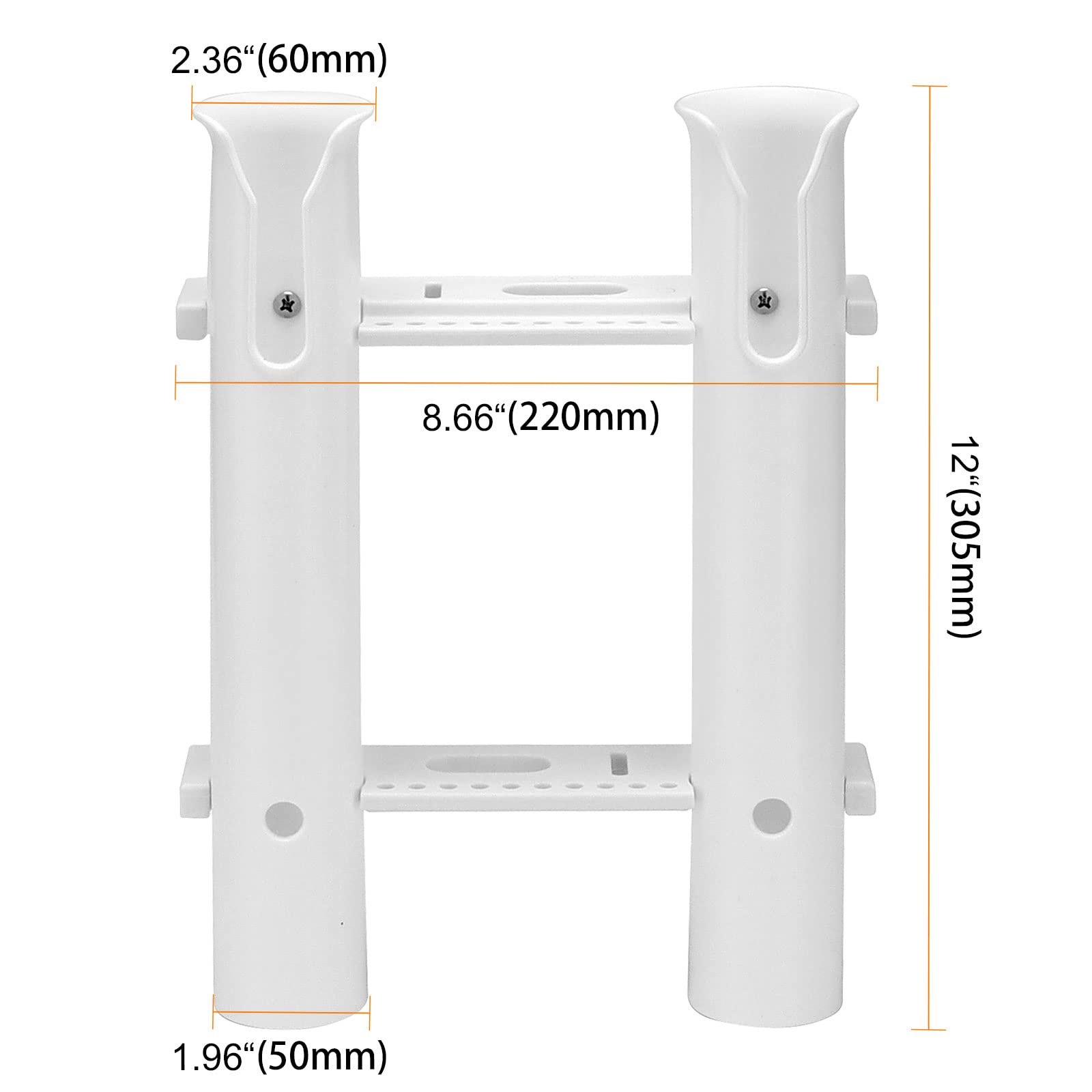 SEUNMUK 2 Pack Plastic Fishing Rod Holder with 2 Tubes, Tool Slots & Mounting Hardware - Boat, Kayak, Garage Storage Organizer for Anglers | Perfect for Marine, RV & Home Fishing Gear Organization