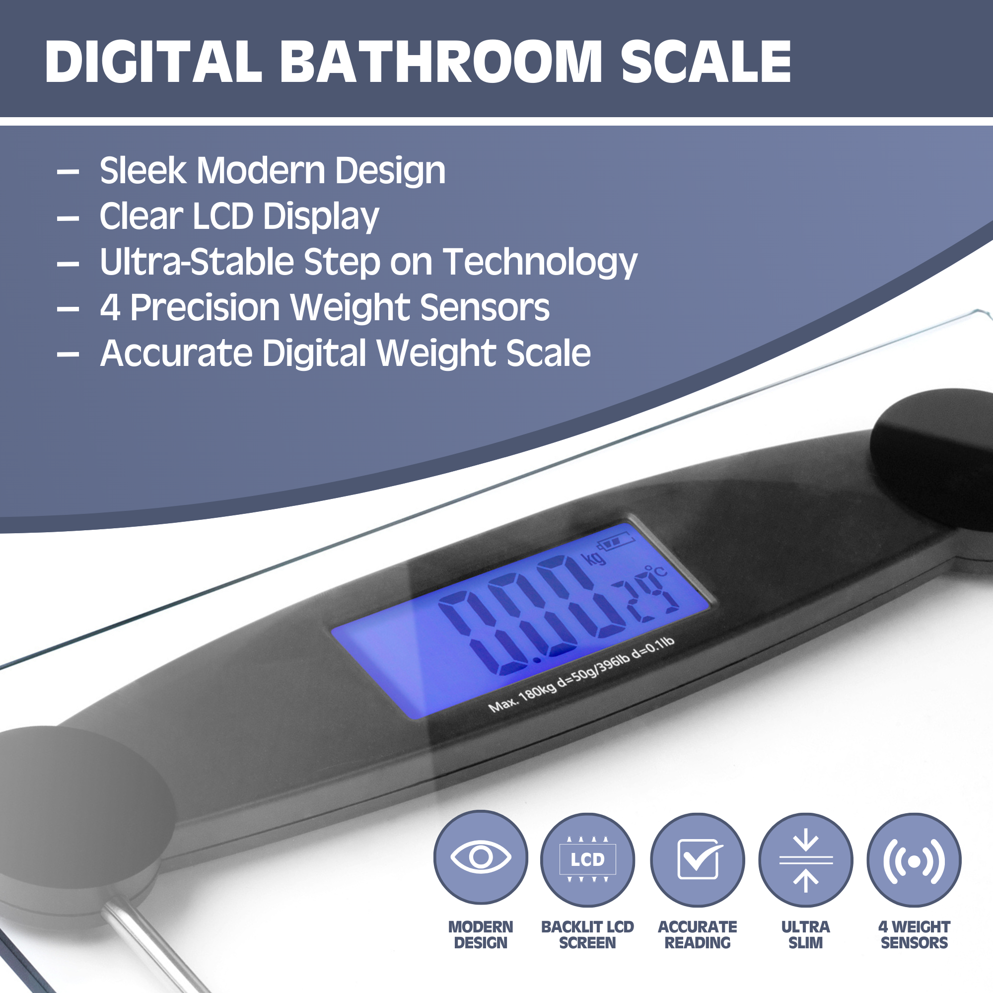 Smart Digital Bathroom Scale - Ultra Thin Glass Body Weight Scale with Auto Step-On Technology | Accurate BMI Measurement for Home Fitness & Health Tracking