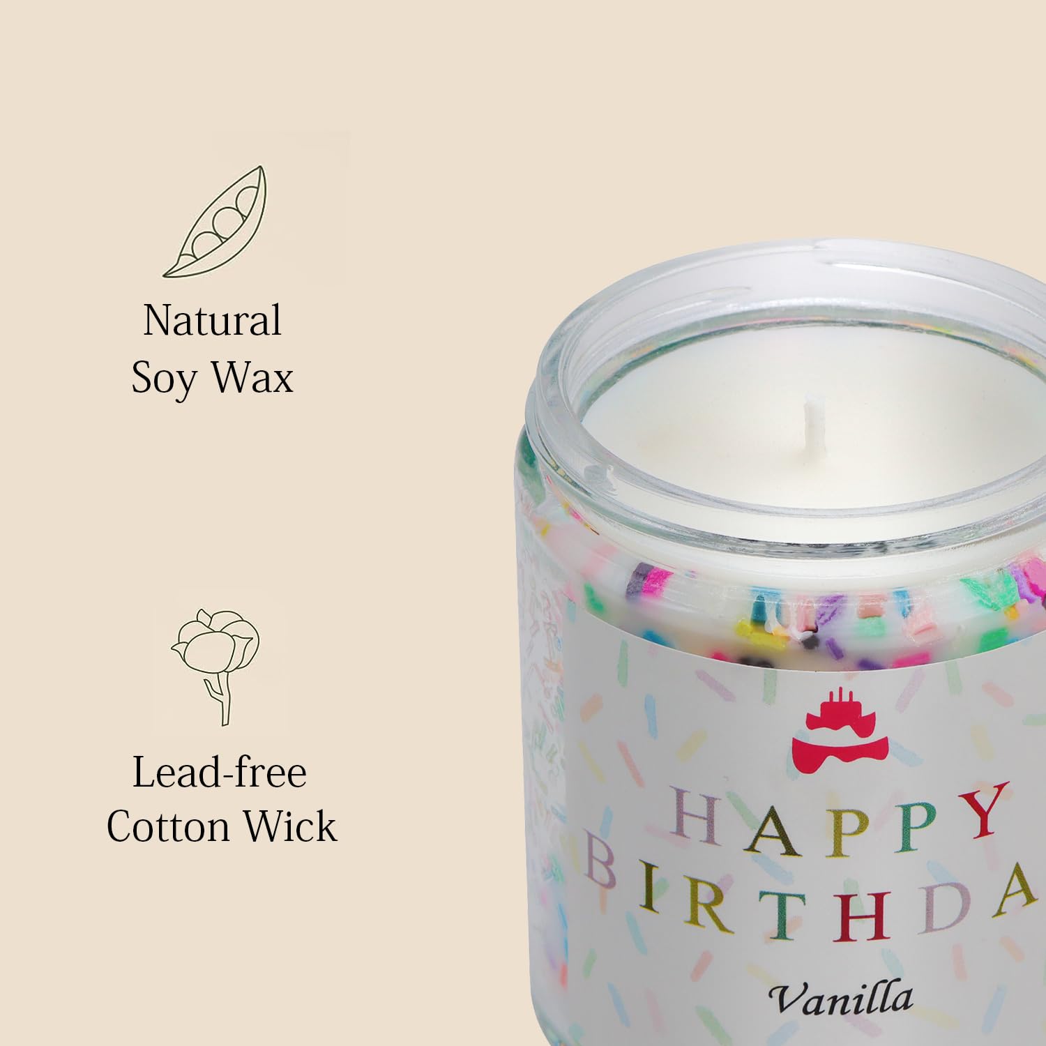 Lihome Happy Birthday Soy Wax Candle - Vanilla Scented Birthday Gift for Women, Men, Mom, Dad, Sister, Teacher & Friends - Natural Aromatherapy Candle for Home Decor, Relaxation & Celebration