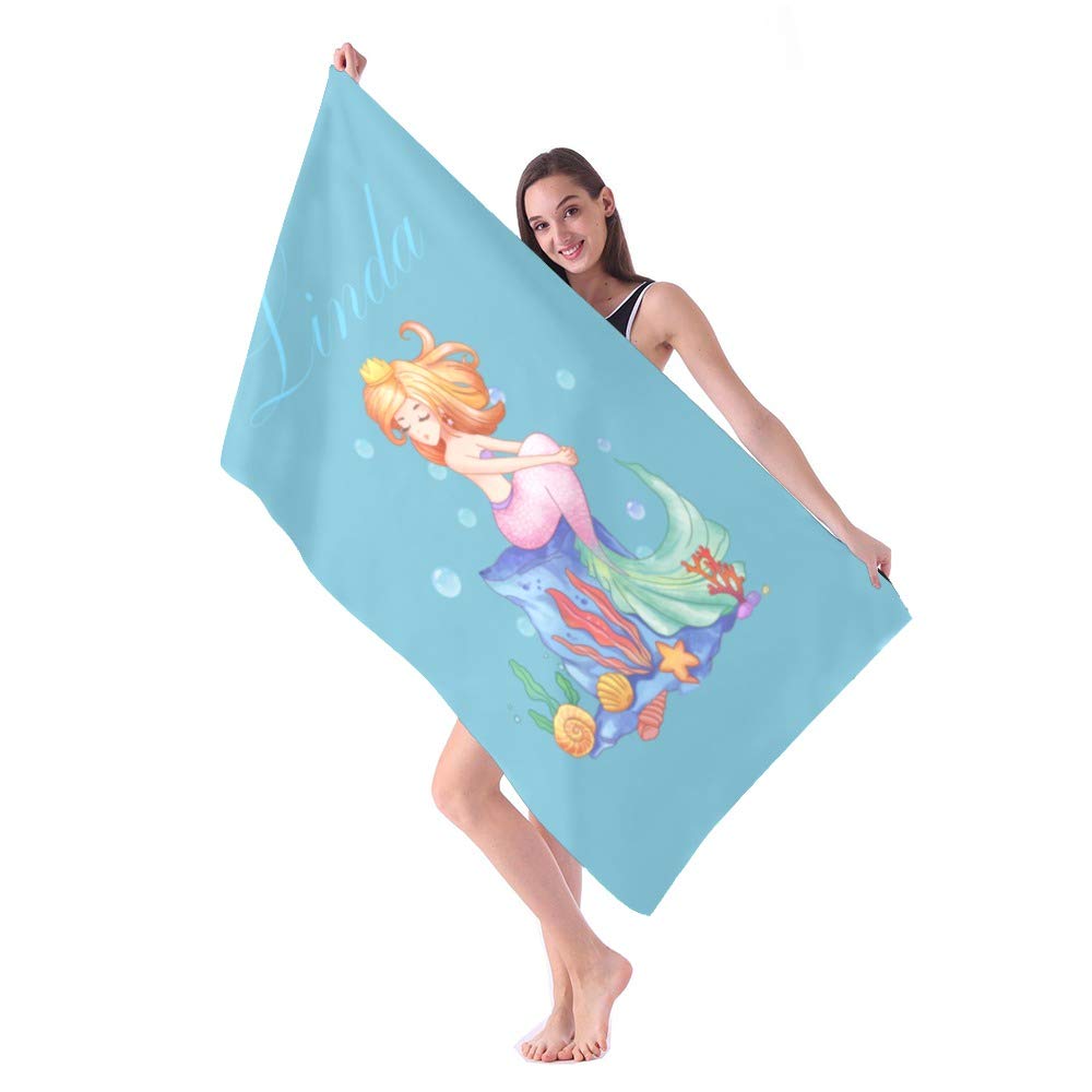 Custom Personalized Mermaid Beach Towels for Women & Girls - Quick Dry Super Soft Microfiber Large Bath Towel 30x60 Inches with Name - Perfect for Pool, Beach, Vacation & Summer Gifts