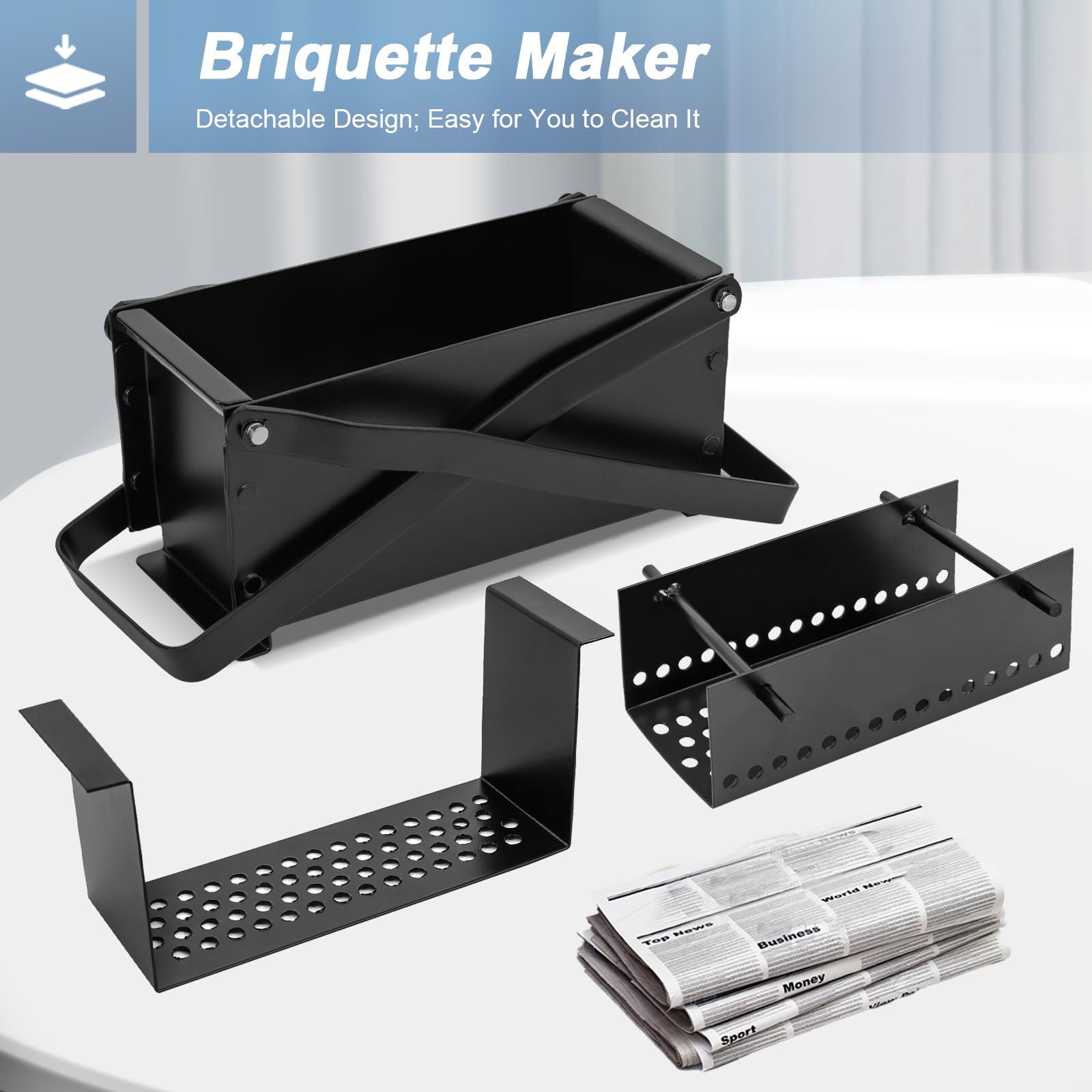 Eco-Friendly Newspaper Briquette Maker - Heavy Duty Steel Paper Log Press for DIY Recycling & Fireplace Heating | Perfect for Fire Stoves, Camping & Emergency Fuel Supply