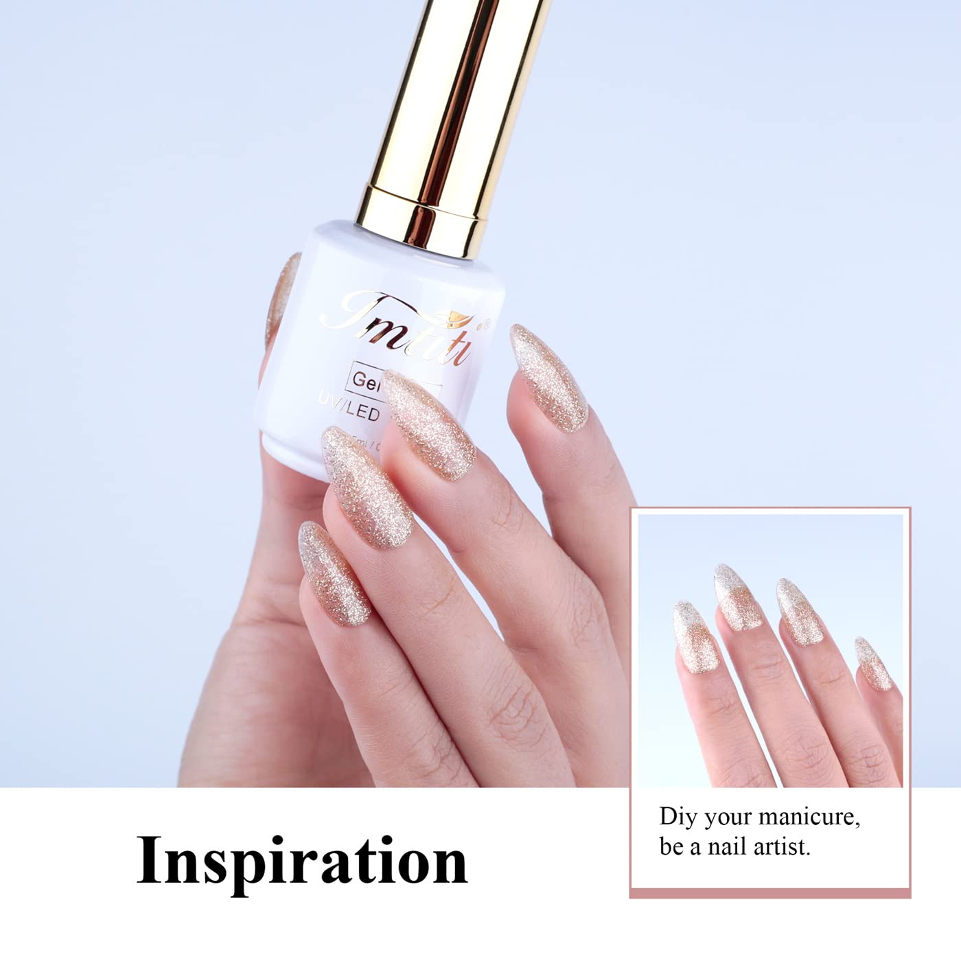 Imtiti Champagne Gold Glitter Gel Nail Polish - 0.5 Fl Oz Soak Off LED/UV Gel Polish for DIY Nail Art, Manicure & Salon Use | Long Lasting Shimmer Nail Polish Kit for Women & Girls | Perfect for Parties, Weddings & Special Occasions