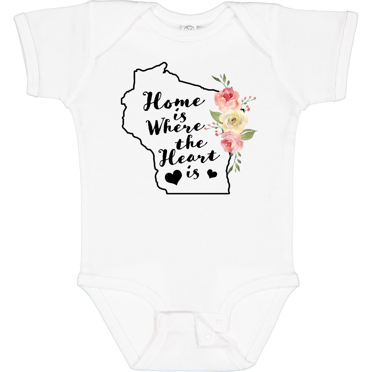 Inktastic Wisconsin Home is Where The Heart is Watercolor Baby Bodysuit - Soft Cotton Onesie for Newborns & Infants - Perfect for Family Photos, Holidays & Everyday Wear