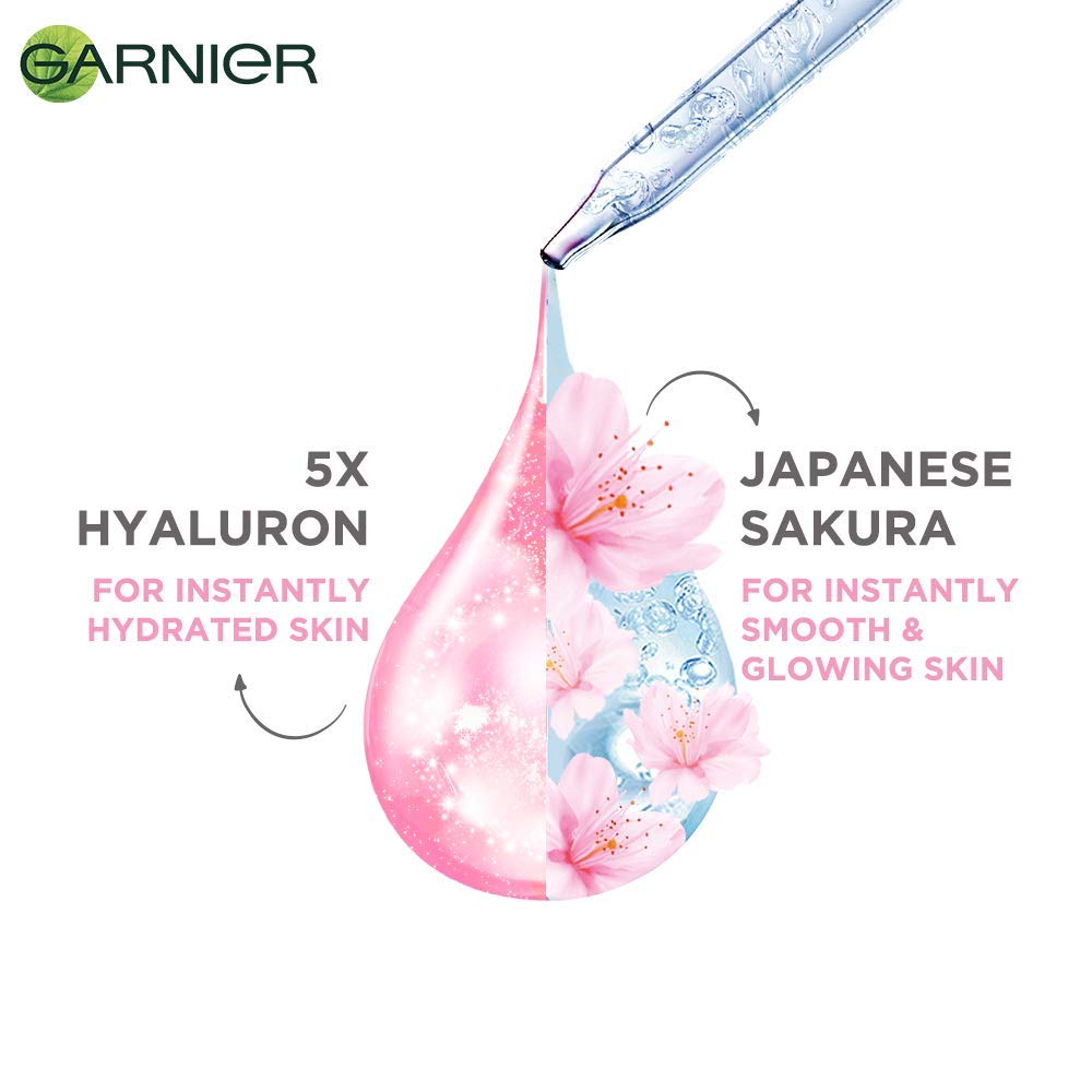Garnier Sakura White Water Glow Serum Sheet Mask - Brightening & Hydrating Facial Mask for Women, 28g - Perfect for Daily Skincare & Glowing Skin Routine