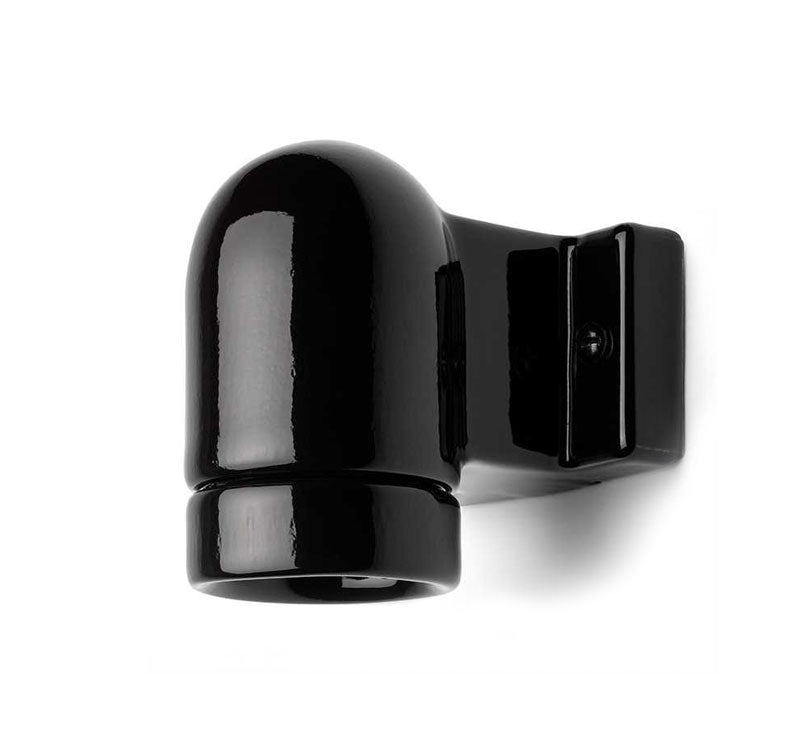 Black Porcelain Wall Lamp Holder for E27 Bulbs (Max 75W) - Vintage Style Ceiling Light Fixture for Bedroom, Living Room & Outdoor Decor